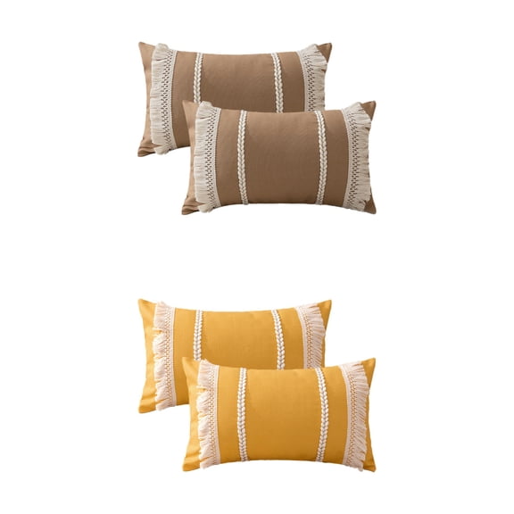 Unique Bargains 4 Pcs Boho Modern Textured Pillow Cover Tan/Yellow 12" x 20"
