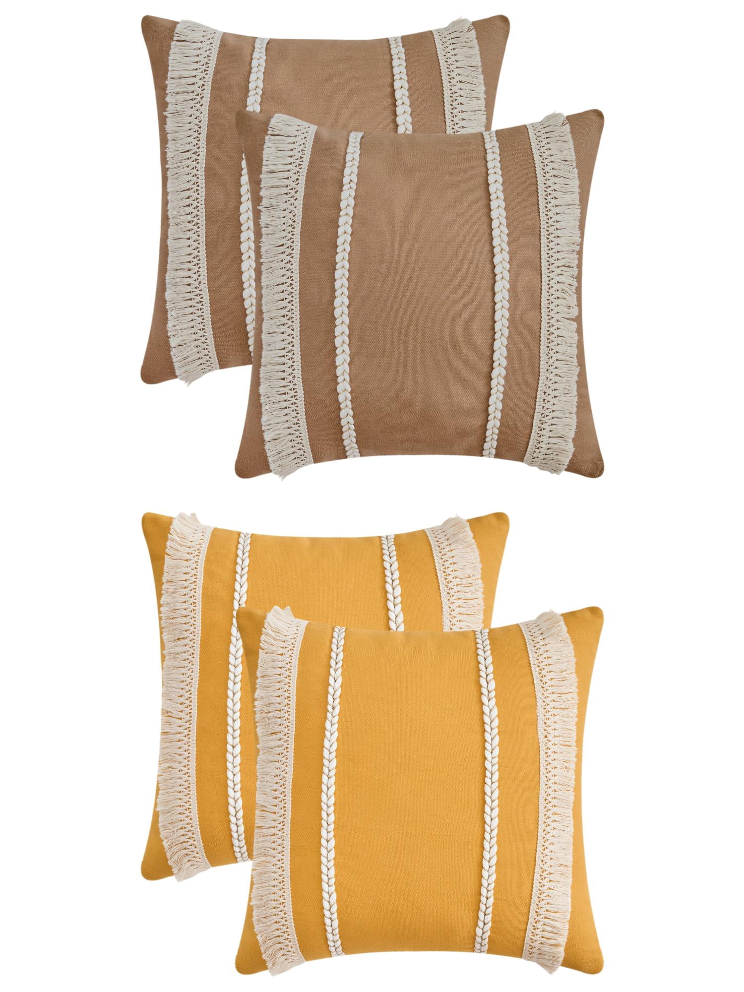 Unique Bargains 4 Pcs Boho Modern Textured Pillow Cover Tan/Yellow 18" x 18"