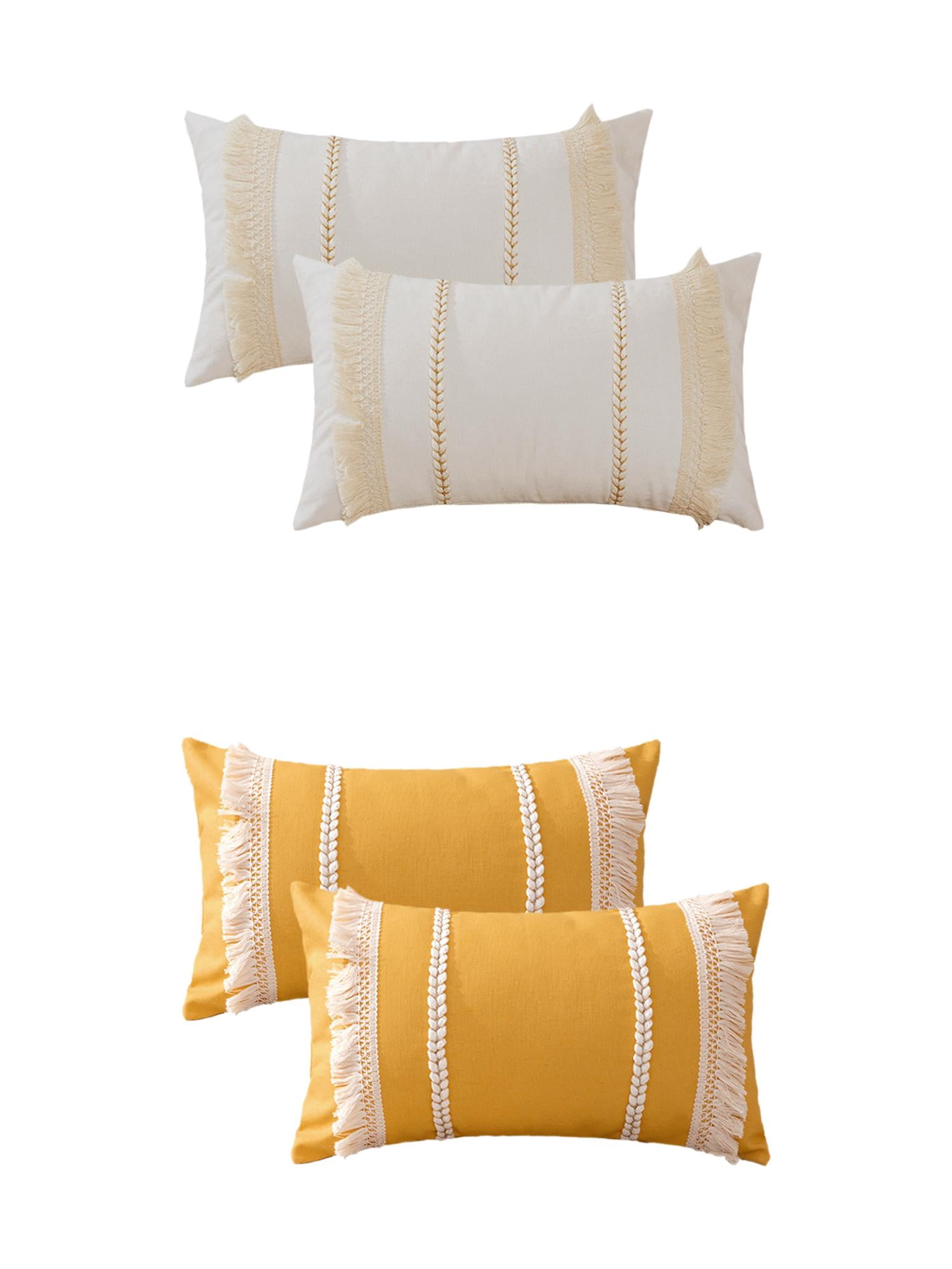 Unique Bargains 4 Pcs Boho Modern Textured Pillow Cover White/Yellow 12" x 20"