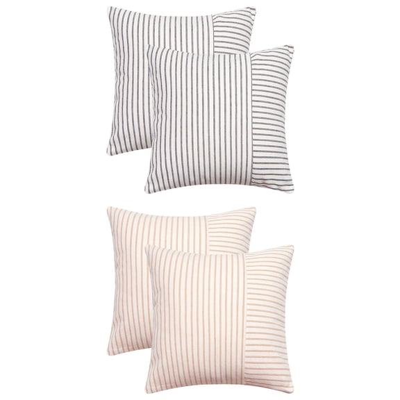 Unique Bargains 4 Pcs Boho Striped Throw Pillow Covers Black/Khaki 18" x 18"