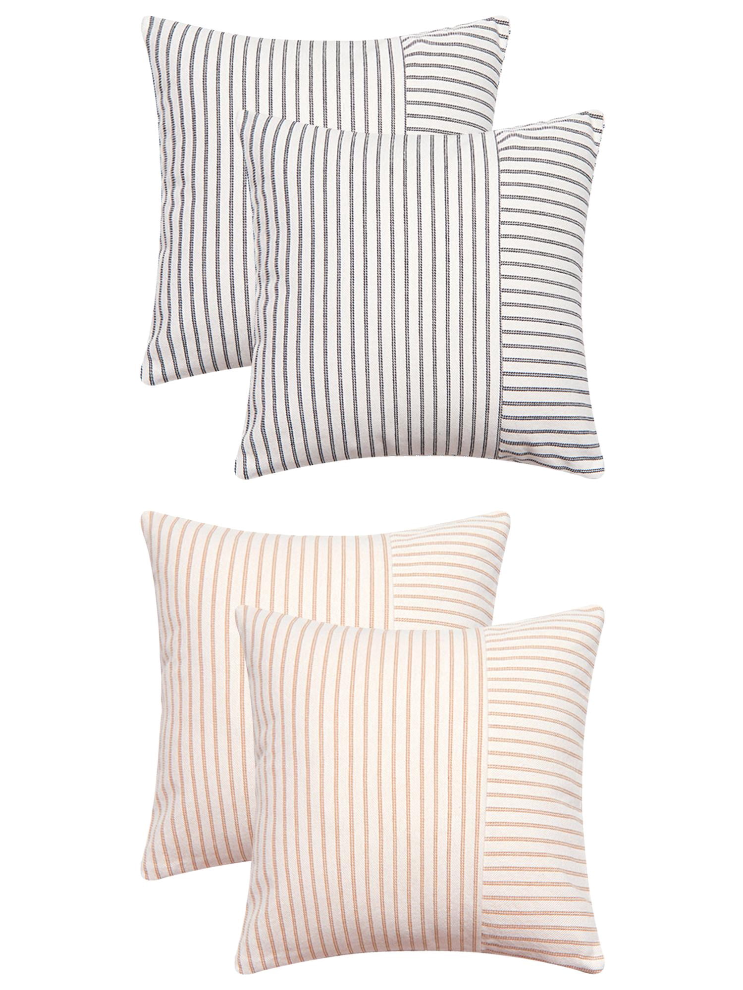 Unique Bargains 4 Pcs Boho Striped Throw Pillow Covers Black/Khaki 20" x 20"