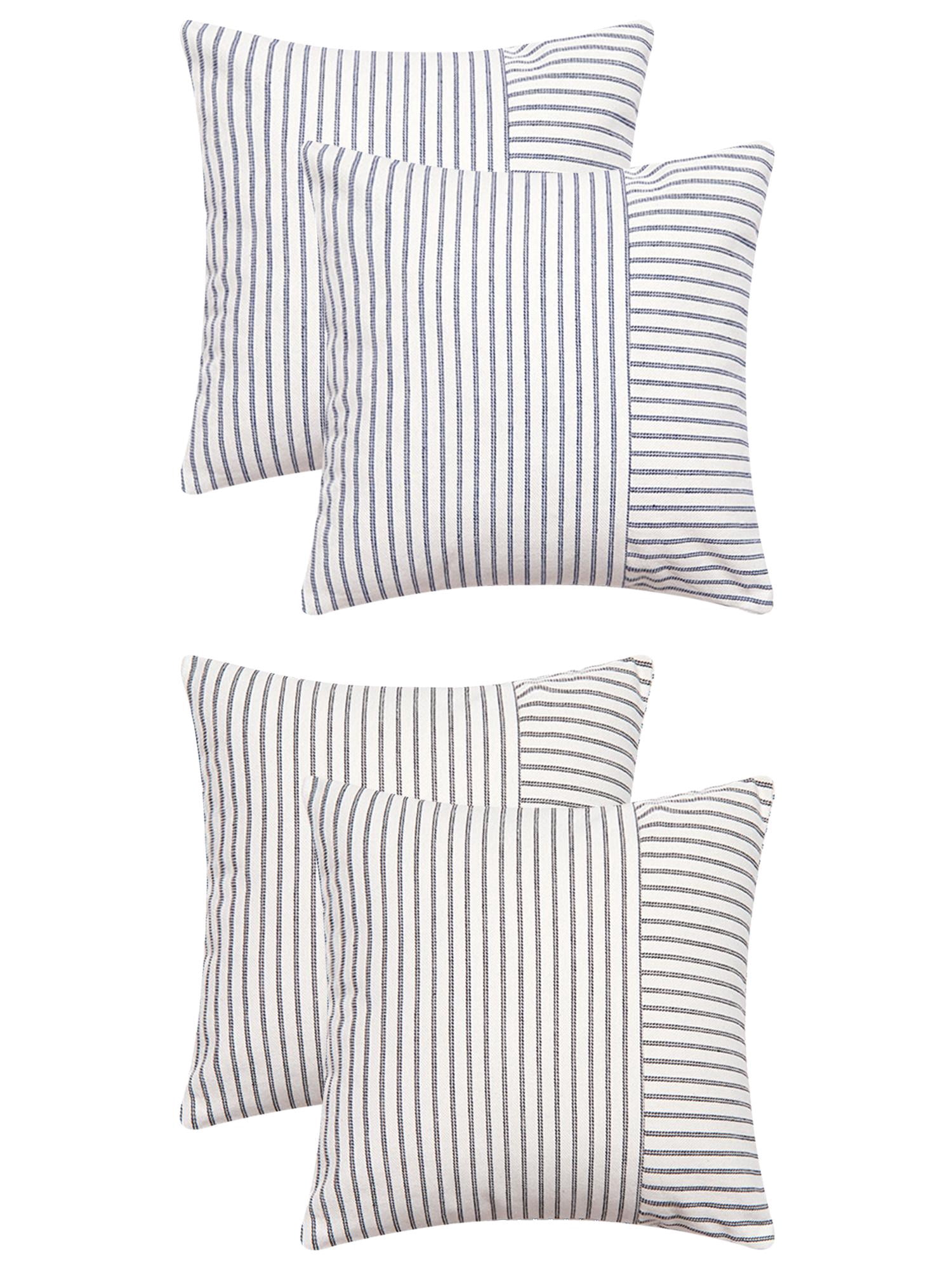 Unique Bargains 4 Pcs Boho Striped Throw Pillow Covers Black/Navy Blue 20" x 20"