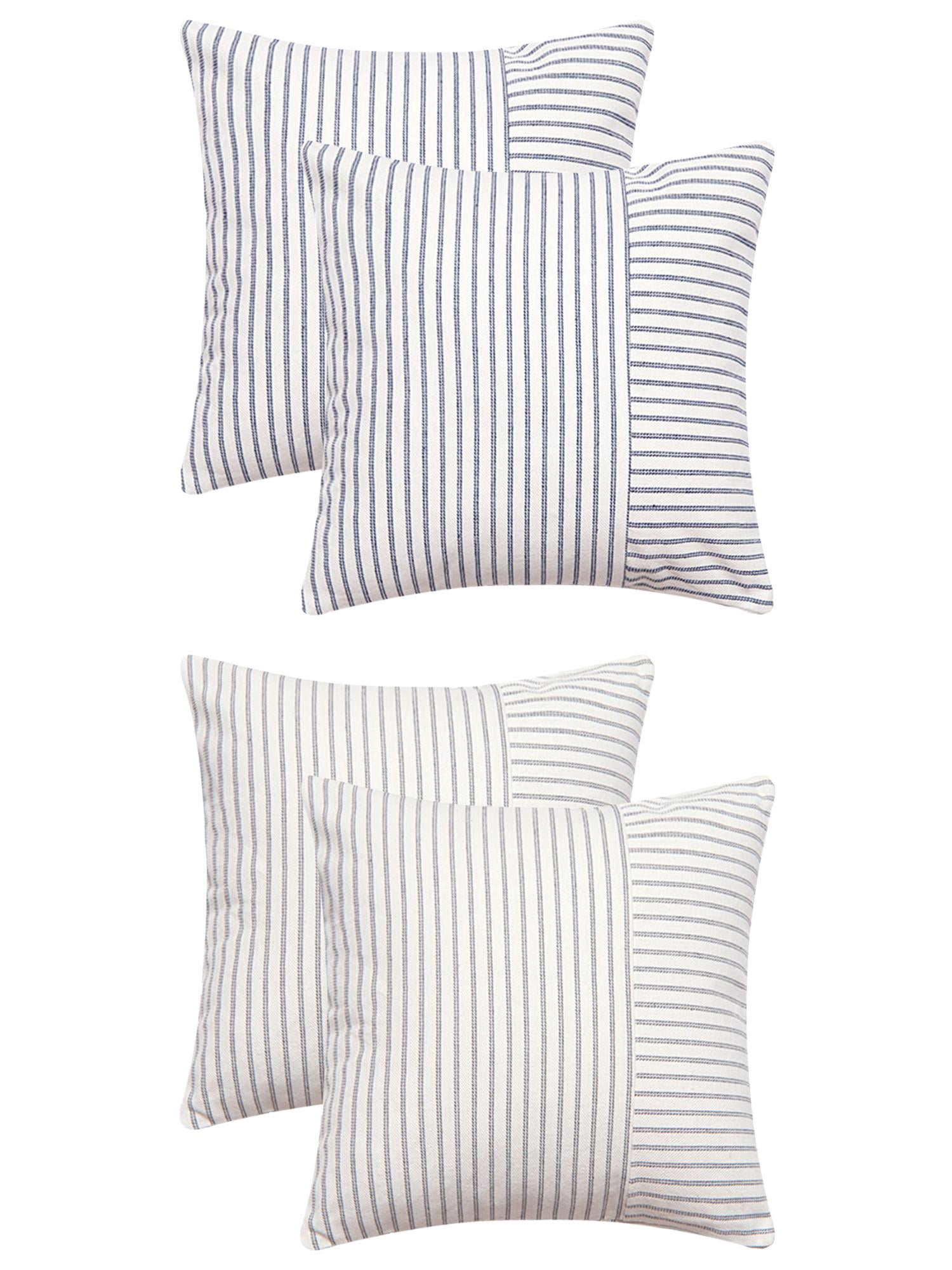Unique Bargains 4 Pcs Boho Striped Throw Pillow Covers Grey/Navy Blue 18" x 18"