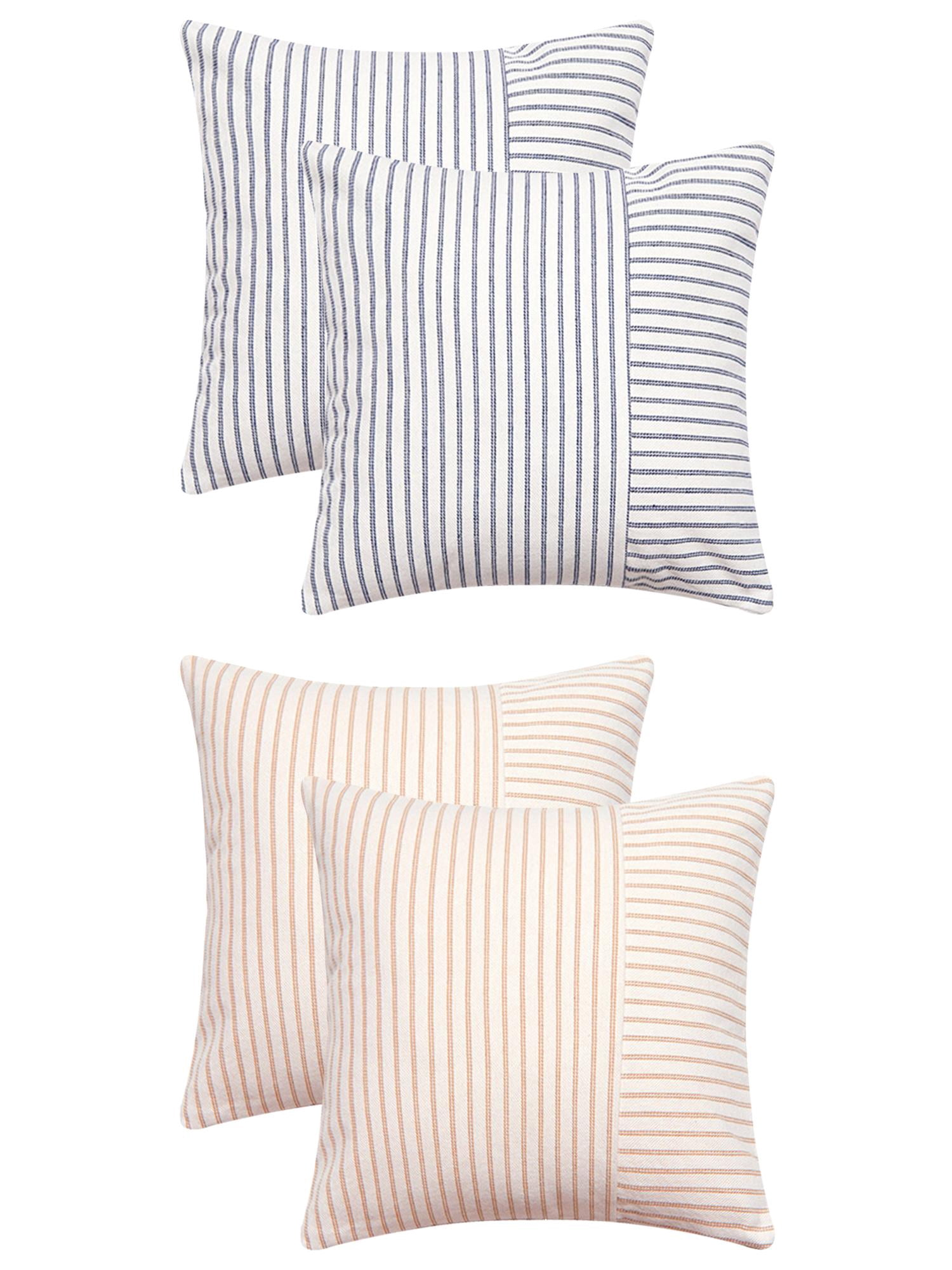 Unique Bargains 4 Pcs Boho Striped Throw Pillow Covers Khaki/Navy Blue 20" x 20"