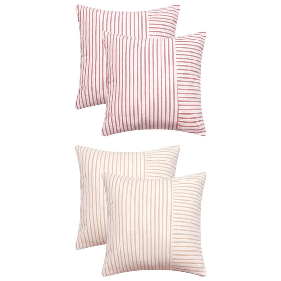 Unique Bargains 4 Pcs Boho Striped Throw Pillow Covers Khaki/Red 18" x 18"