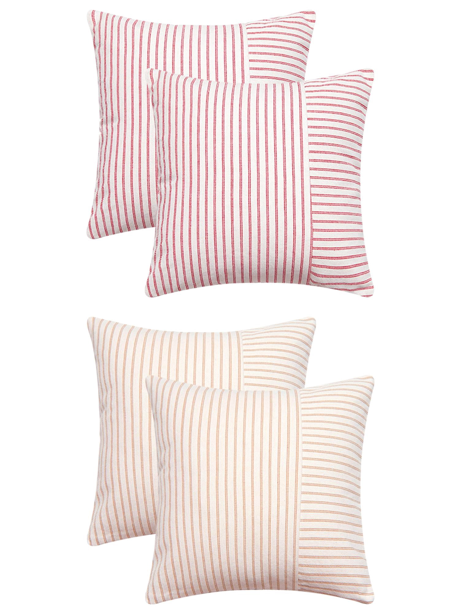 Unique Bargains 4 Pcs Boho Striped Throw Pillow Covers Khaki/Red 20" x 20"