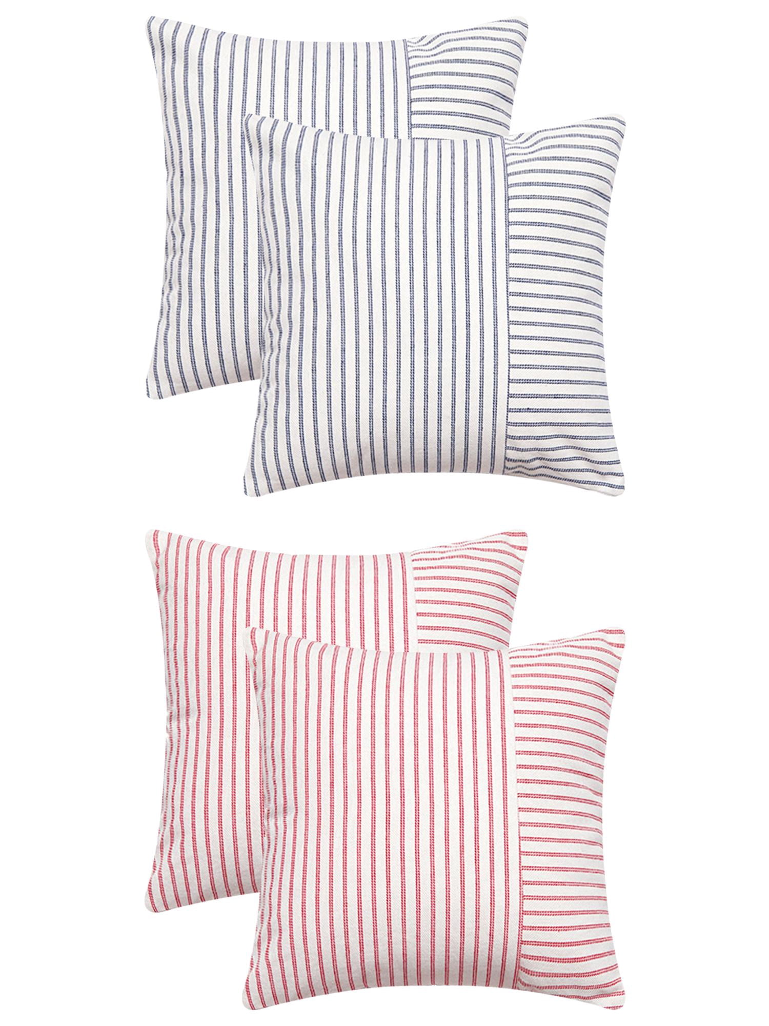 Unique Bargains 4 Pcs Boho Striped Throw Pillow Covers Navy Blue/Red 20" x 20"