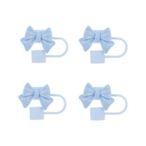 Unique Bargains 4 Pcs Bow Straw Cover Cap for Office Blue Silicone