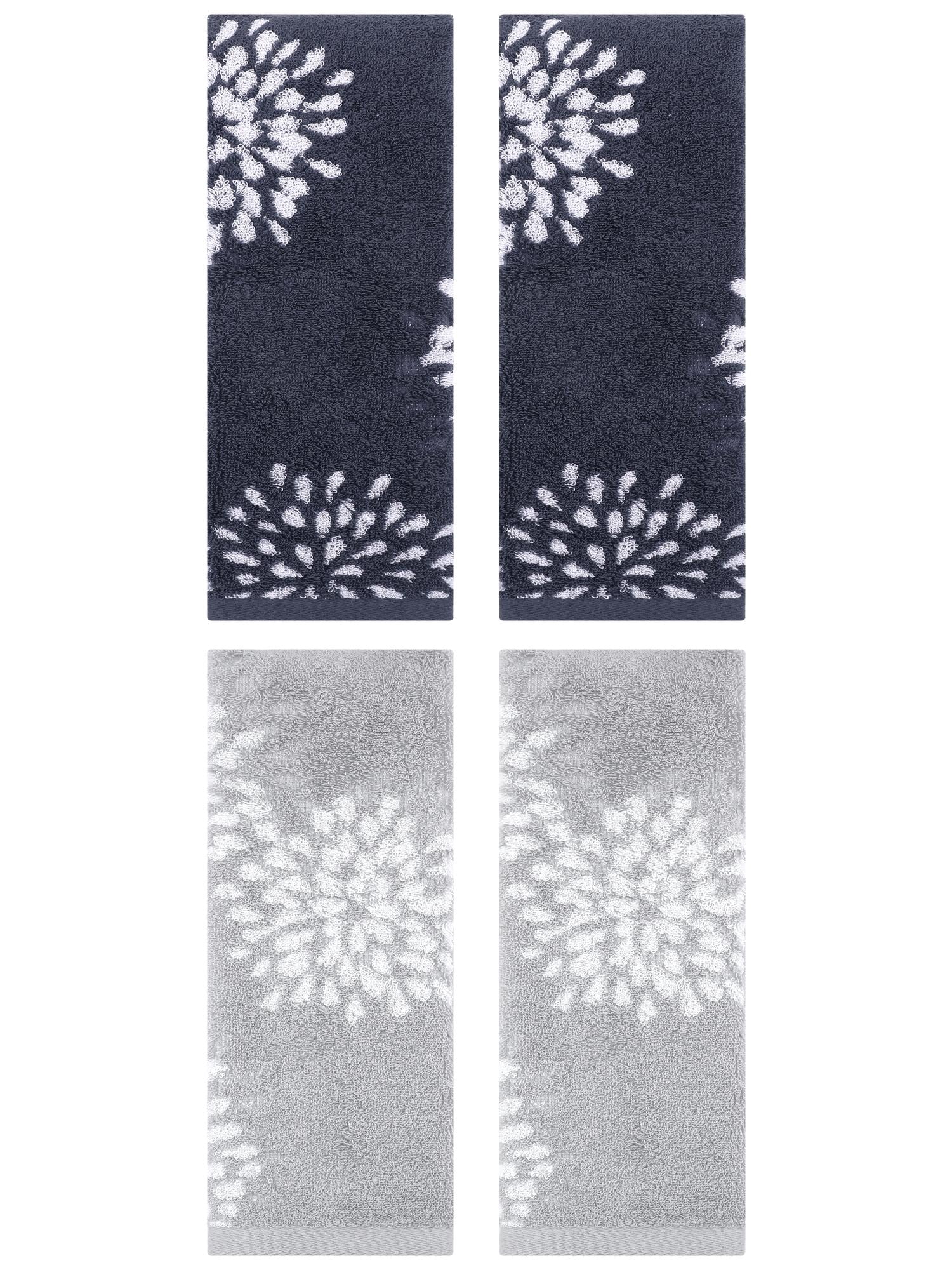 Unique Bargains 4 Pcs Cartoon Pattern Cotton Hand Towels 14" x 30" Grey/Blue
