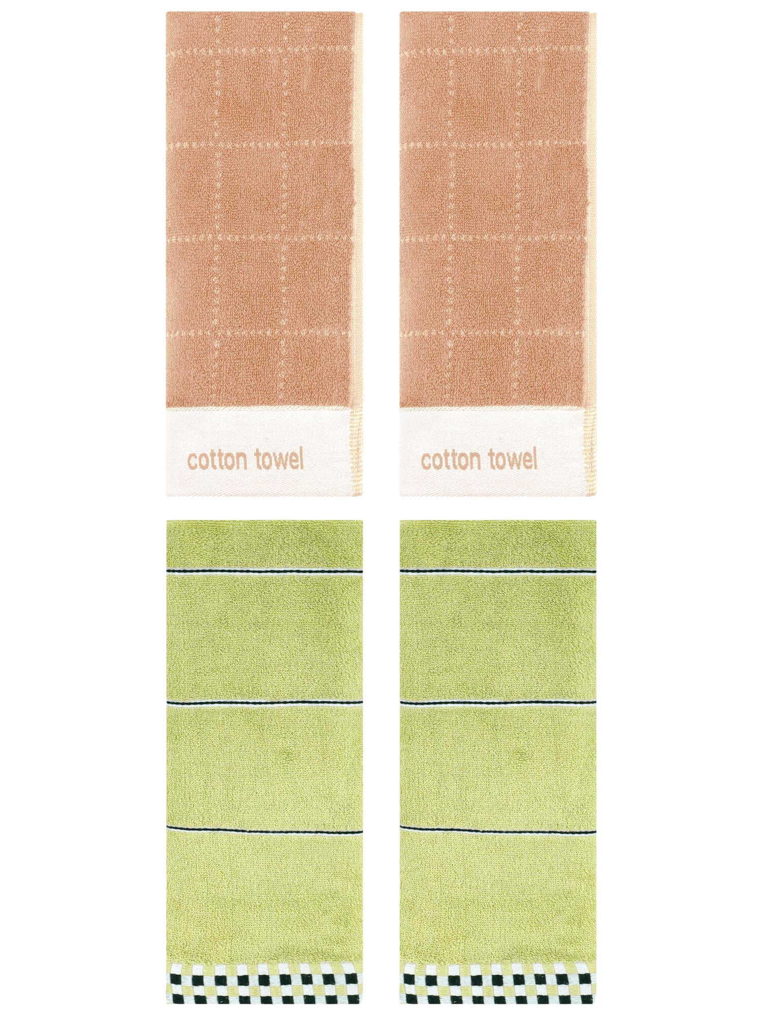 Unique Bargains 4 Pcs Checked Soft Hand Towel 14 x 30 Inch Green/Brown