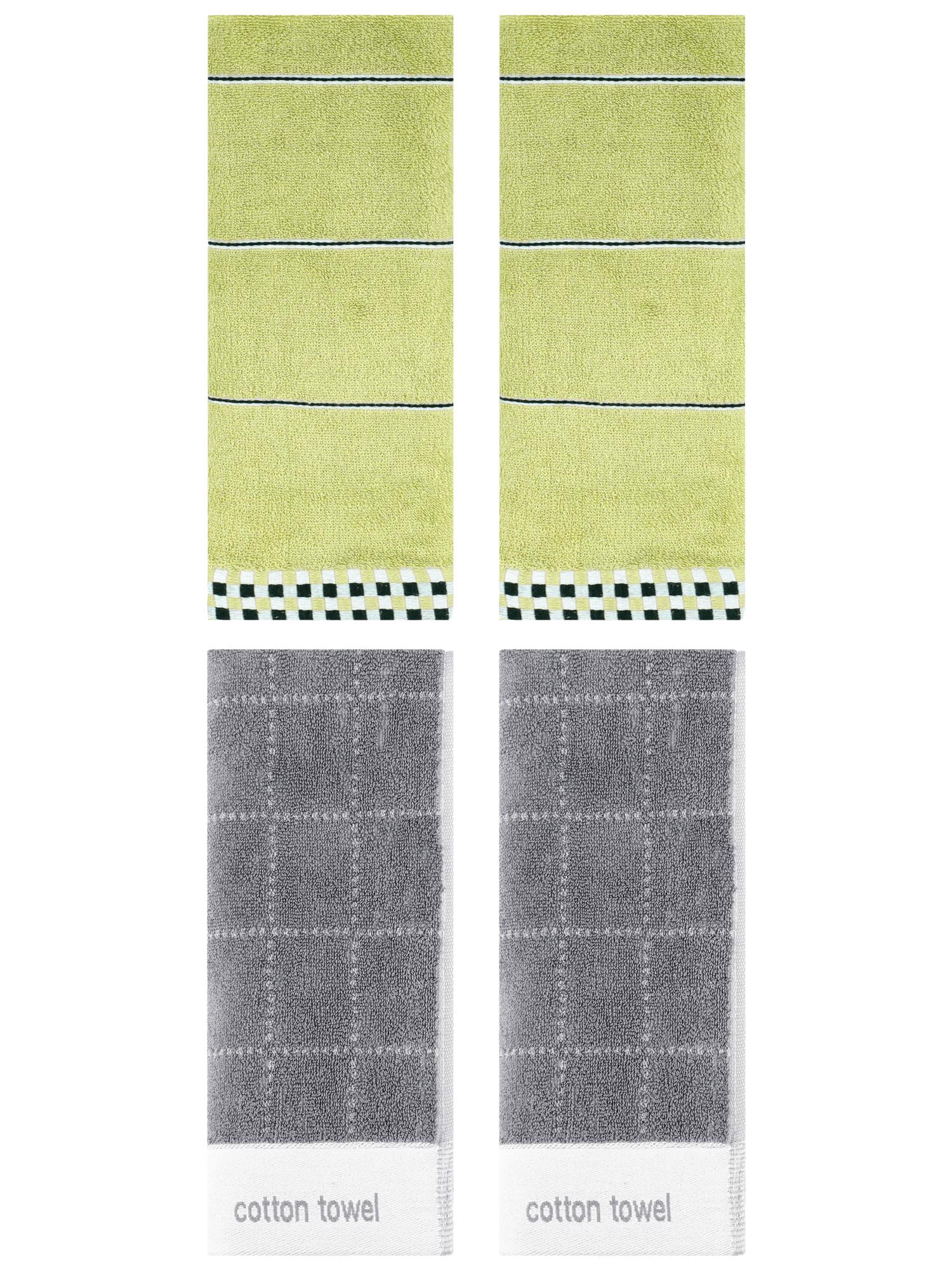 Unique Bargains 4 Pcs Checked Soft Hand Towel 14 x 30 Inch Green/Grey
