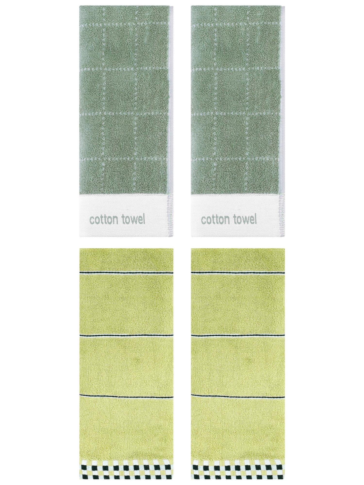 Unique Bargains 4 Pcs Checked Soft Hand Towel 14 x 30 Inch Green