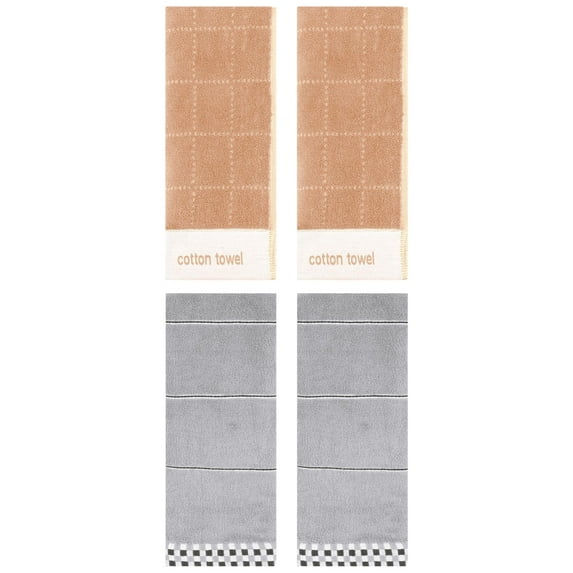 Unique Bargains 4 Pcs Checked Soft Hand Towel 14 x 30 Inch Grey/Brown