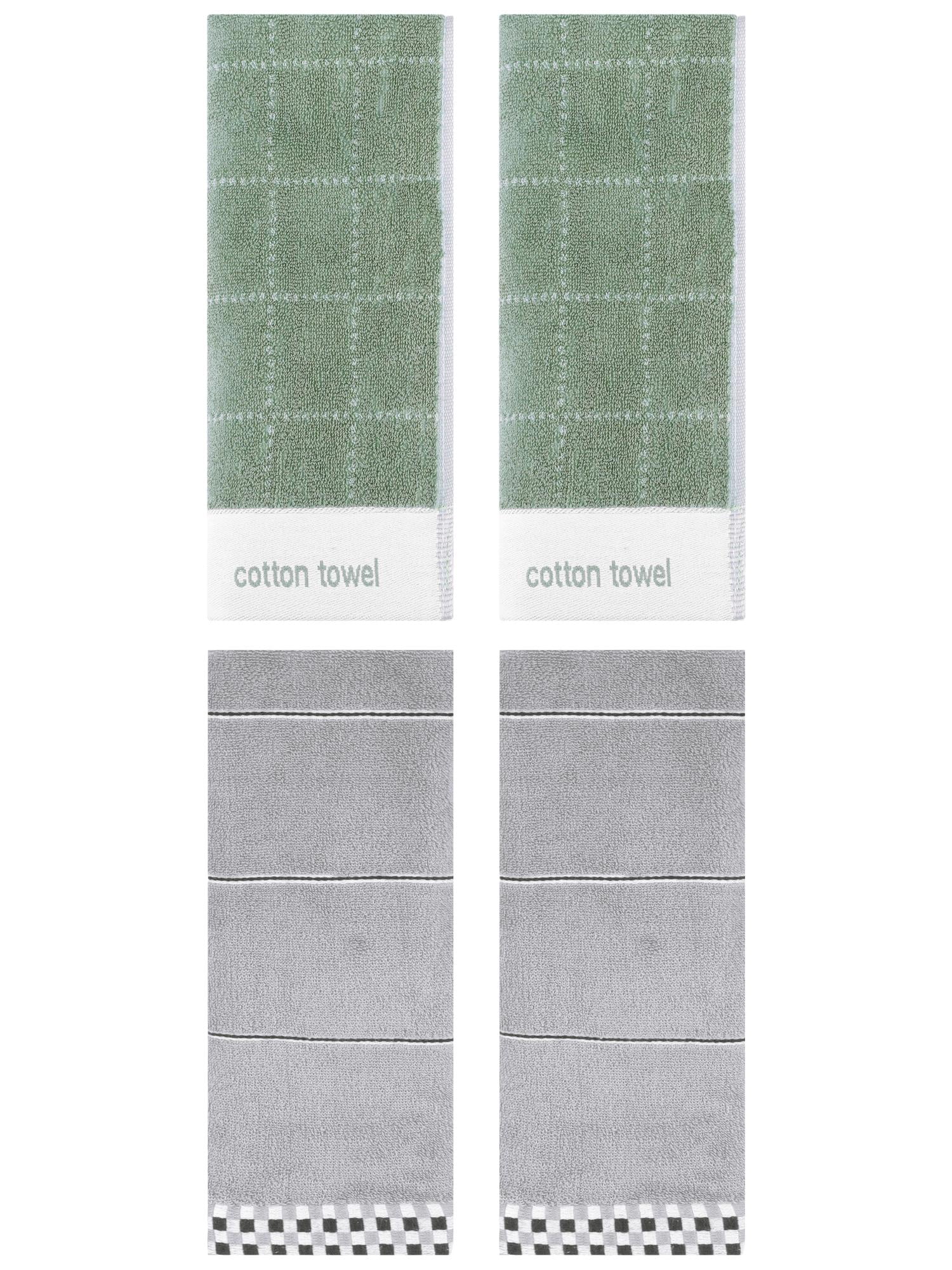 Unique Bargains 4 Pcs Checked Soft Hand Towel 14 x 30 Inch Grey/Green