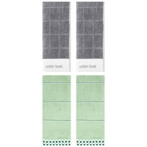 Unique Bargains 4 Pcs Checked Soft Hand Towel 14 x 30 Inch Light Green/Grey