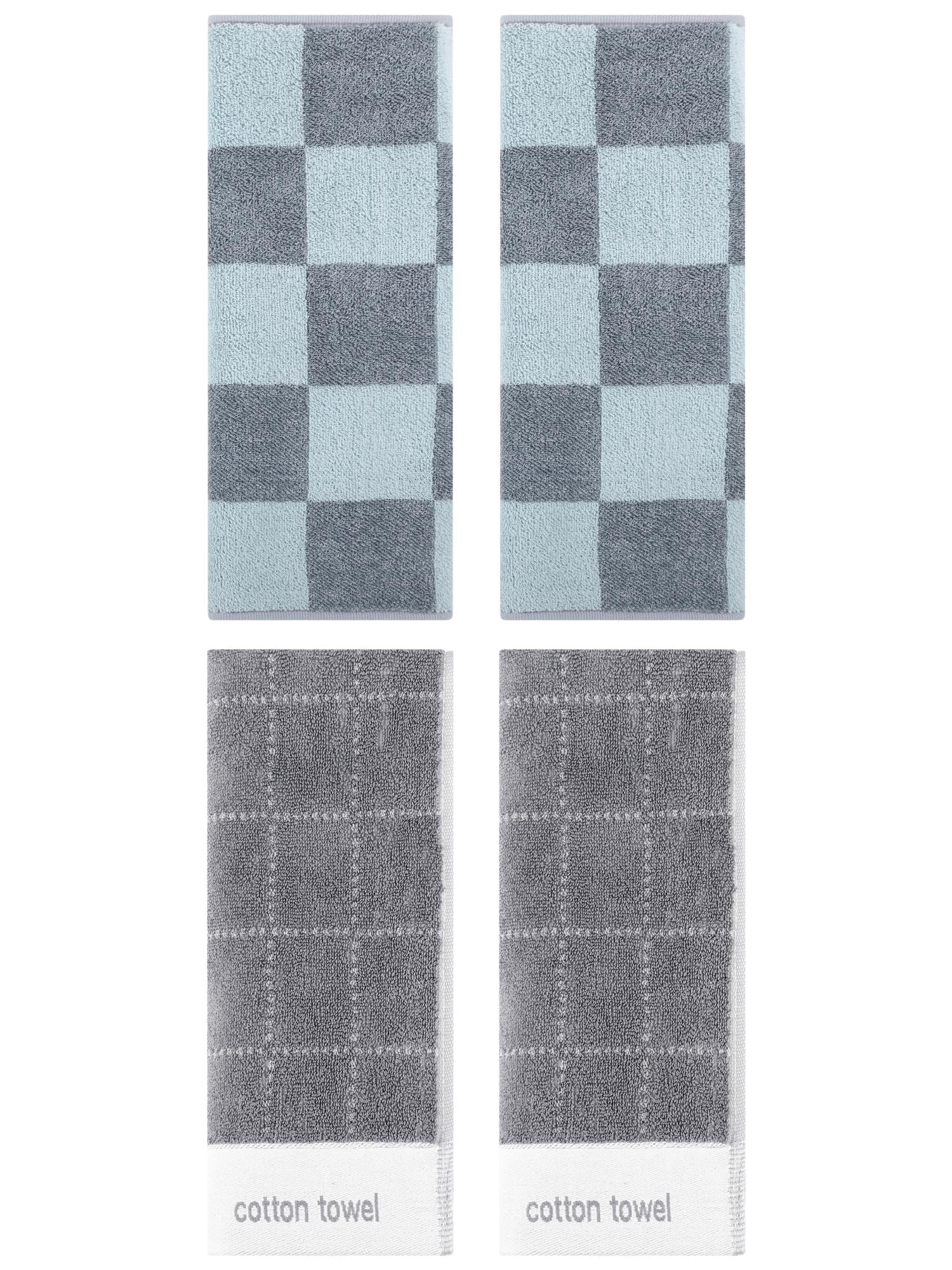 Unique Bargains 4 Pcs Checkered Cotton Hand Towel Grey 14" x 28"/14" x 30"