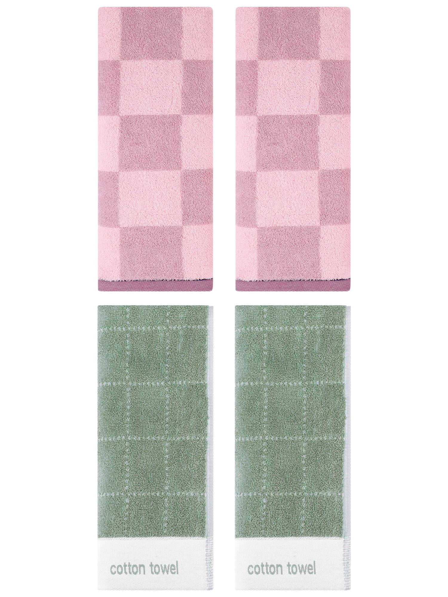 Unique Bargains 4 Pcs Checkered Cotton Hand Towel Purple/Green 14" x 28"/14" x 30"