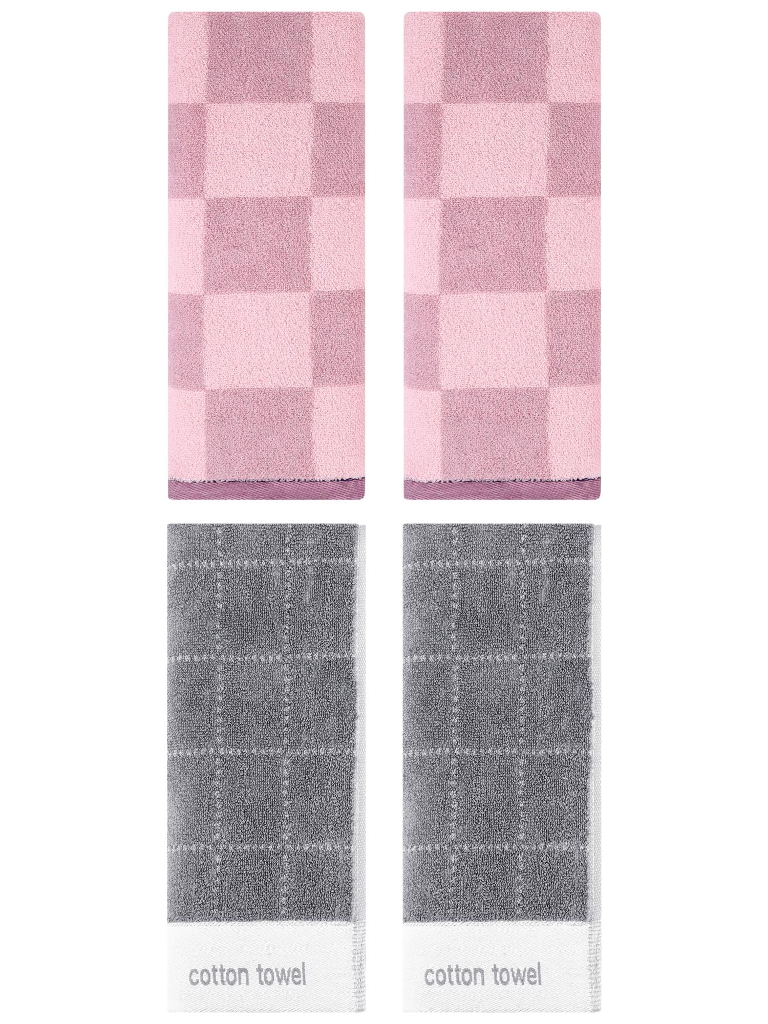 Unique Bargains 4 Pcs Checkered Cotton Hand Towel Purple/Grey 14" x 28"/14" x 30"