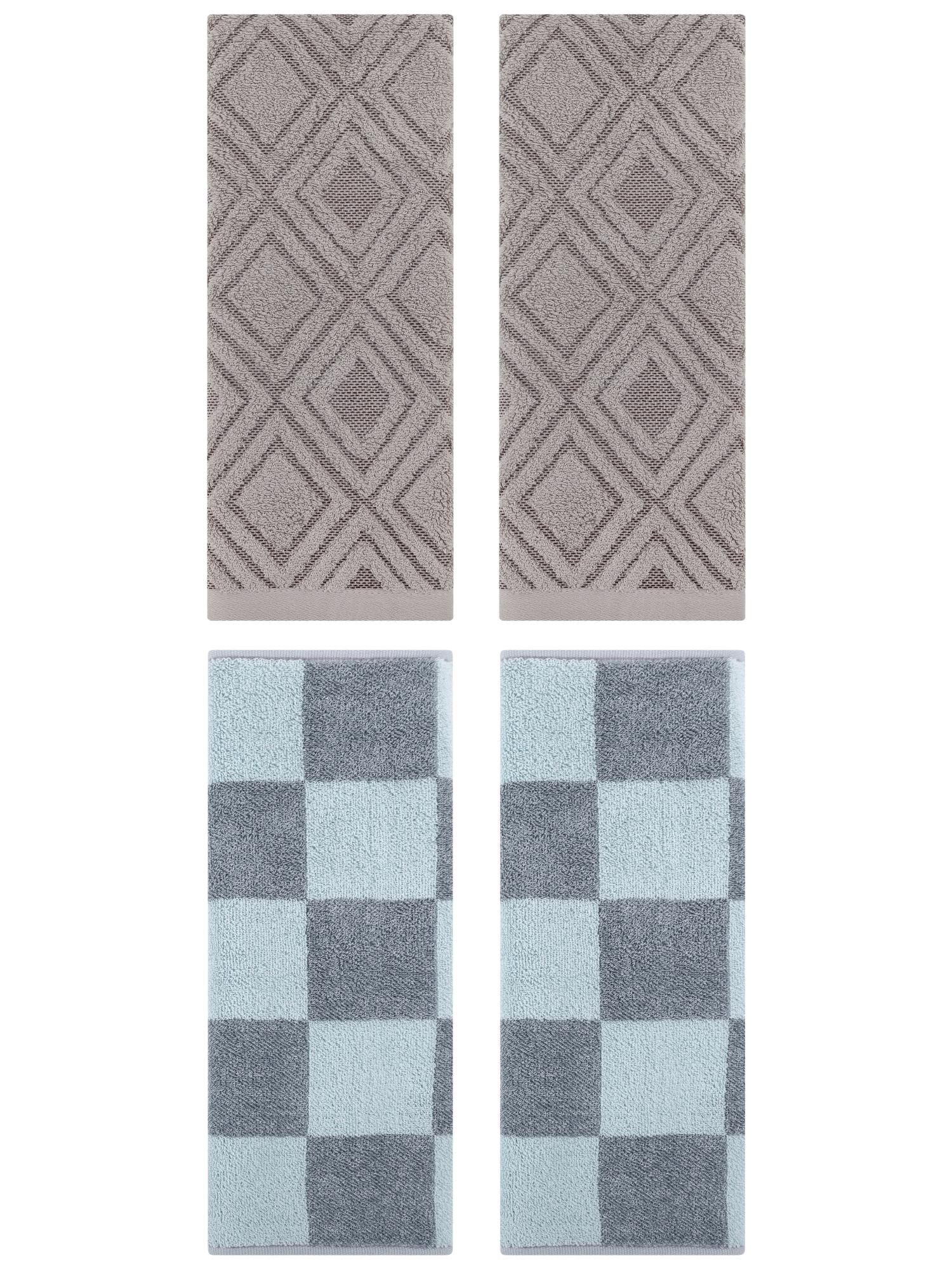 Unique Bargains 4 Pcs Checkered Cotton Hand Towel Set Grey 14" x 28"/13" x 29"