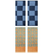 Unique Bargains 4 Pcs Checkered Decorative Hand Towels Dark Blue/Brown 14" x 28"/13" x 28"