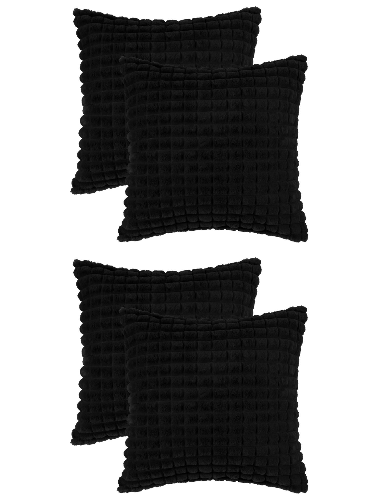 Unique Bargains 4 Pcs Checkered Faux Fur Plush Throw Pillow Covers Home Decor Pillowcases Black 18" x 18"