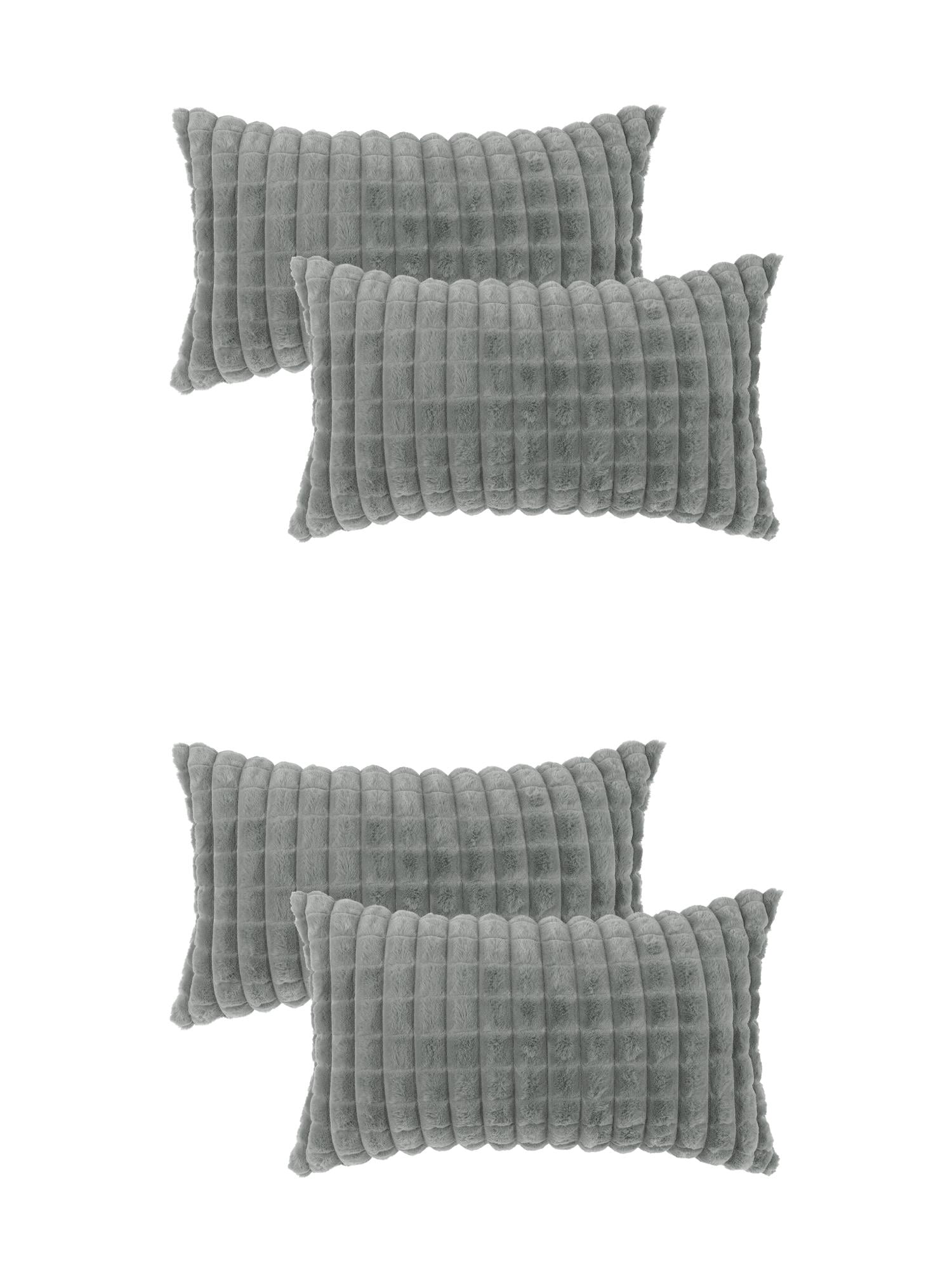 Unique Bargains 4 Pcs Checkered Faux Fur Plush Throw Pillow Covers Home Decor Pillowcases Grey 12" x 20"