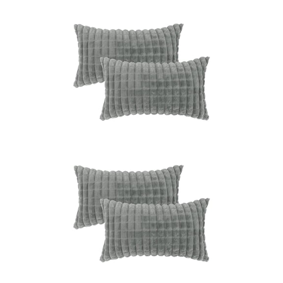 Unique Bargains 4 Pcs Checkered Faux Fur Plush Throw Pillow Covers Home Decor Pillowcases Grey 12" x 20"