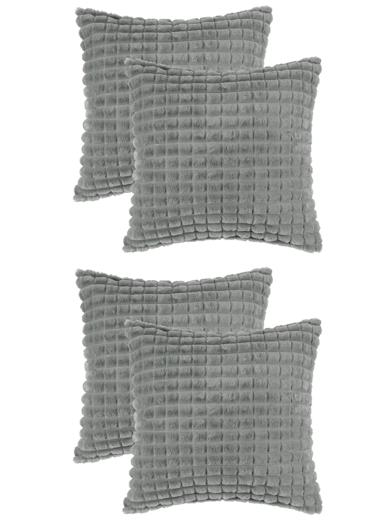 Unique Bargains 4 Pcs Checkered Faux Fur Plush Throw Pillow Covers Home Decor Pillowcases Grey 16" x 16"