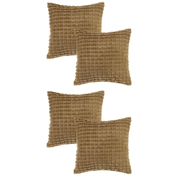 Unique Bargains 4 Pcs Checkered Faux Fur Plush Throw Pillow Covers Home Decor Pillowcases Light Brown 18" x 18"