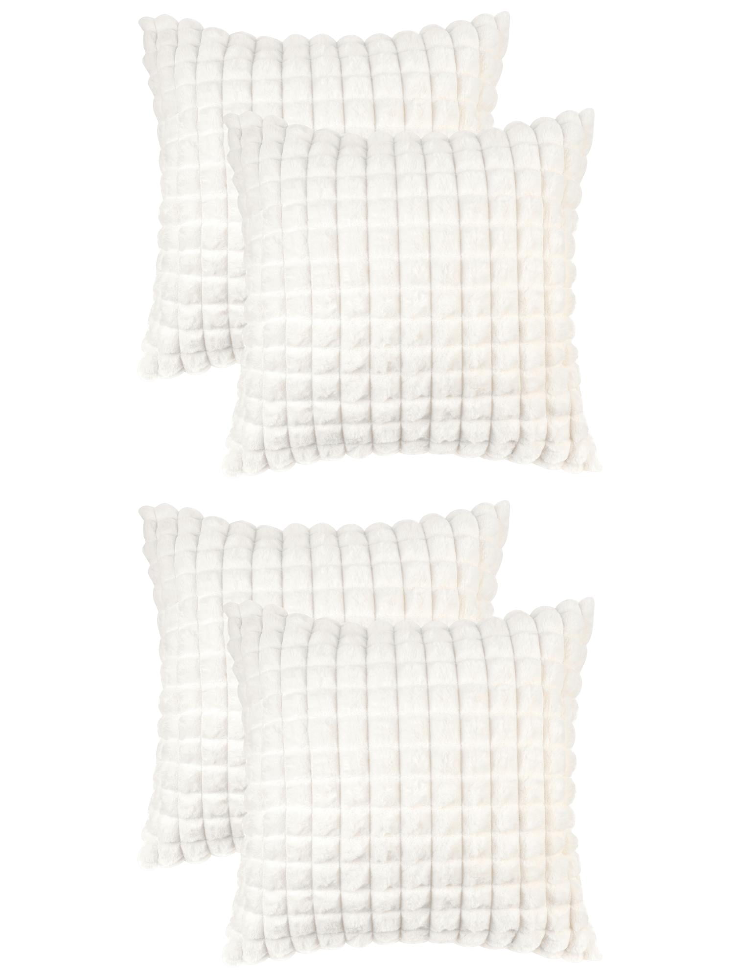 Unique Bargains 4 Pcs Checkered Faux Fur Plush Throw Pillow Covers Home Decor Pillowcases White 20" x 20"