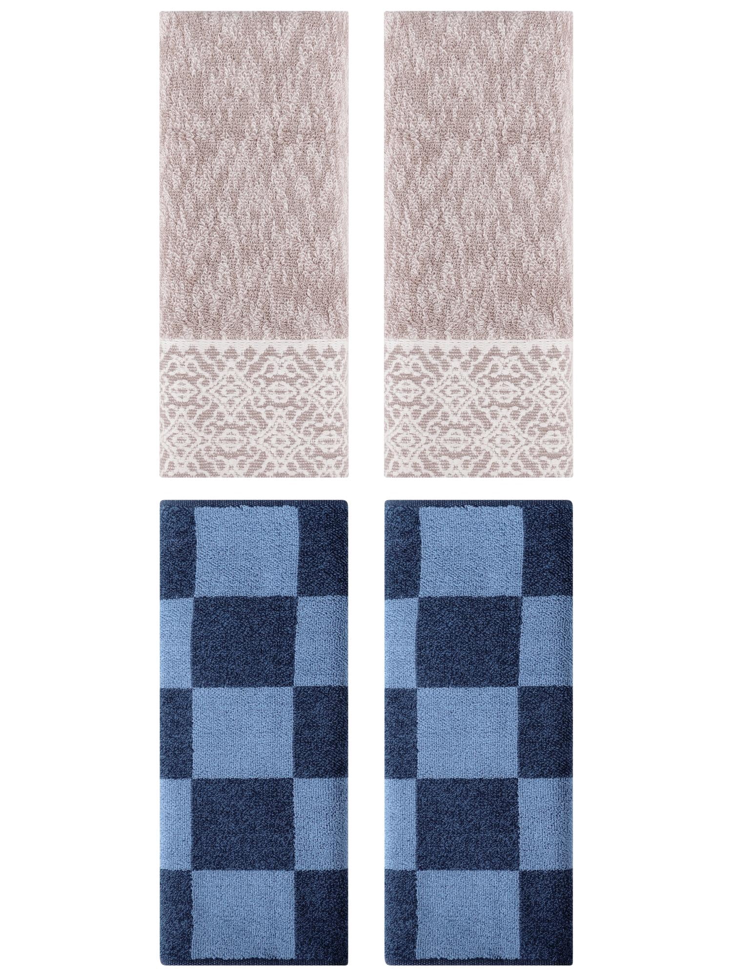 Unique Bargains 4 Pcs Checkered Hand Towel Set Dark Blue/Purple 14" x 28"/13" x 28"