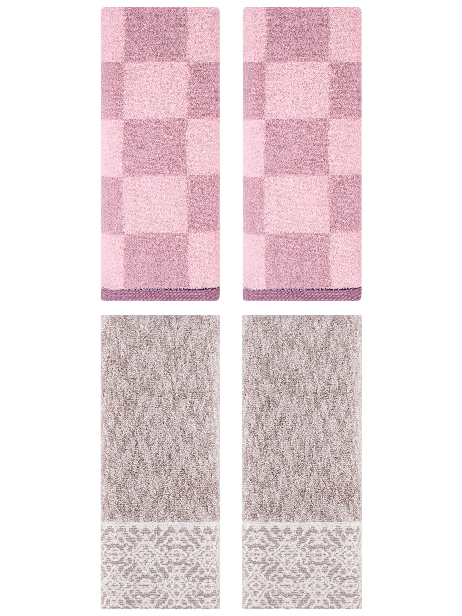 Unique Bargains 4 Pcs Checkered Hand Towel Set Purple 14" x 28"/13" x 28"