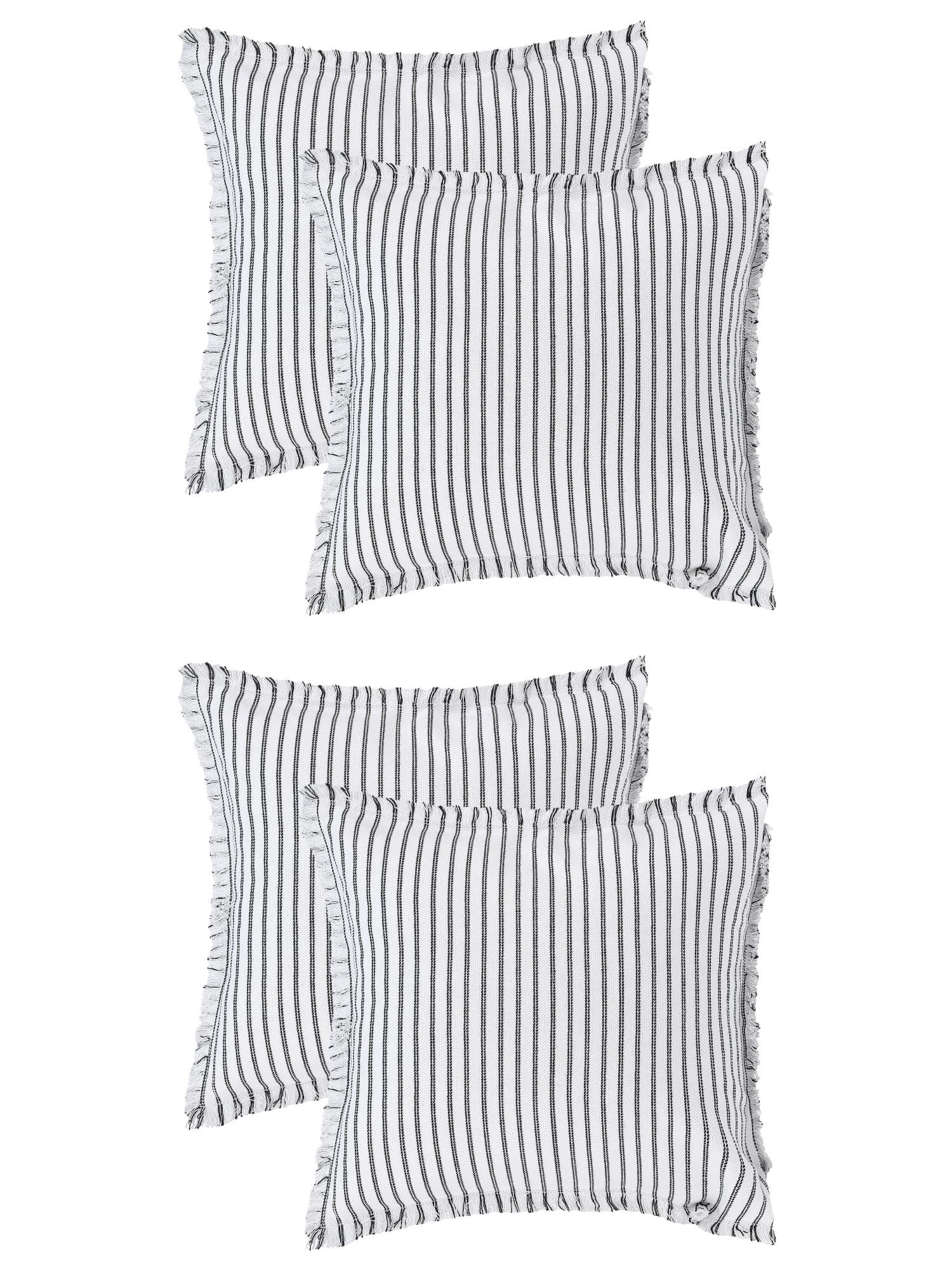 Unique Bargains 4 Pcs Classical Striped Throw Pillow Cover Black 18" x 18"/20" x 20"