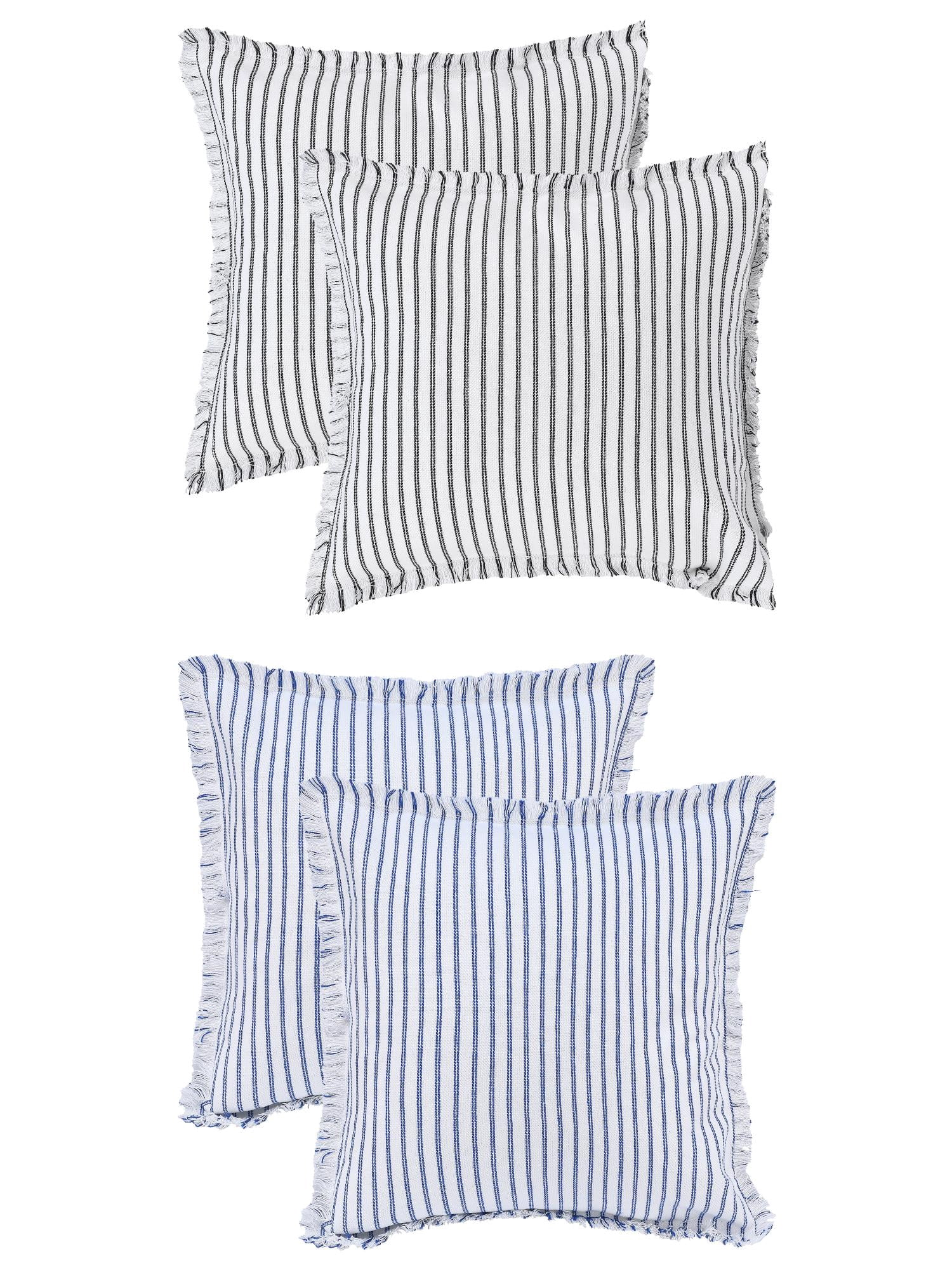 Unique Bargains 4 Pcs Classical Striped Throw Pillow Cover Black/Blue 16" x 16"