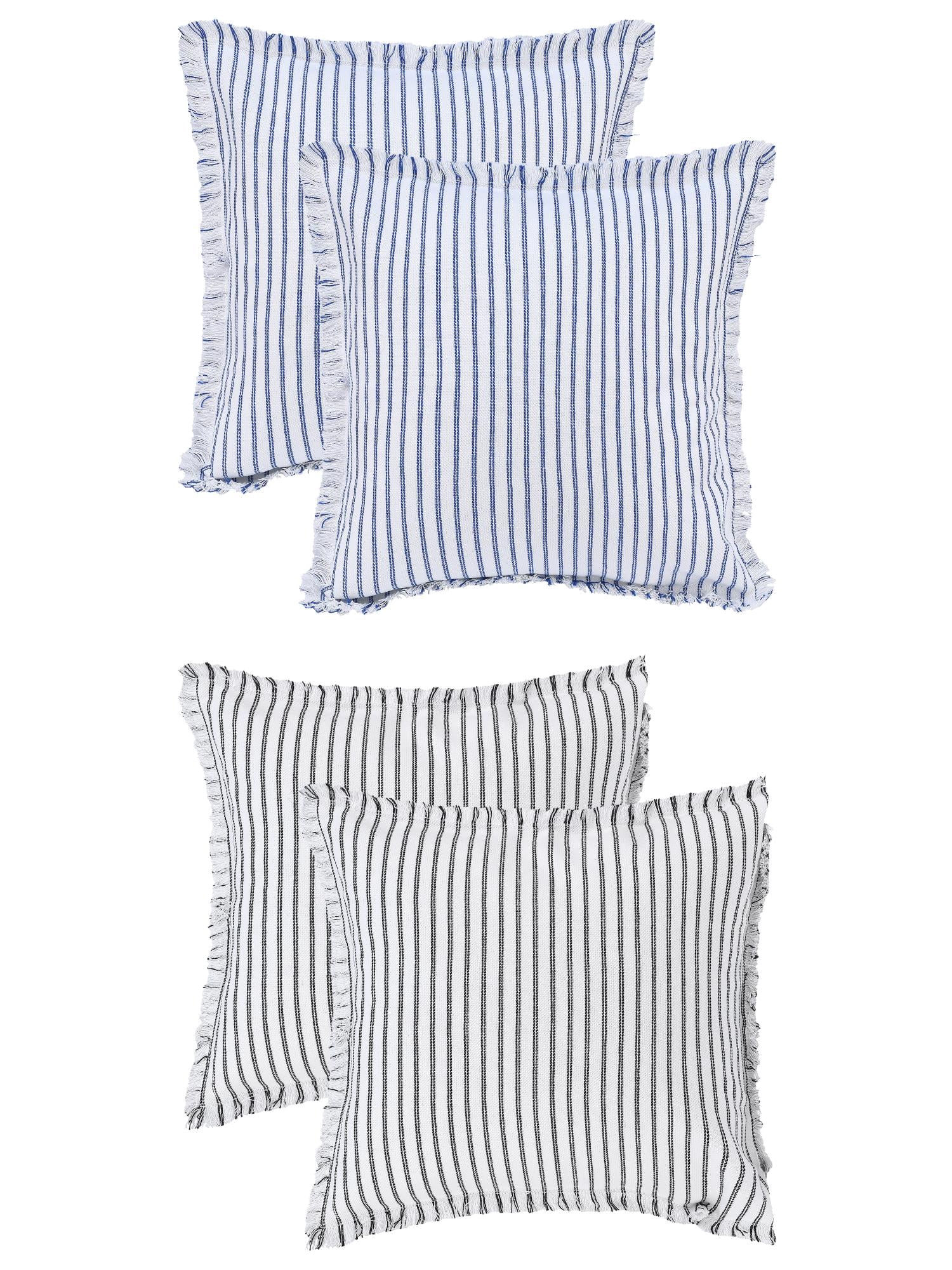 Unique Bargains 4 Pcs Classical Striped Throw Pillow Cover Black/Blue 20" x 20"