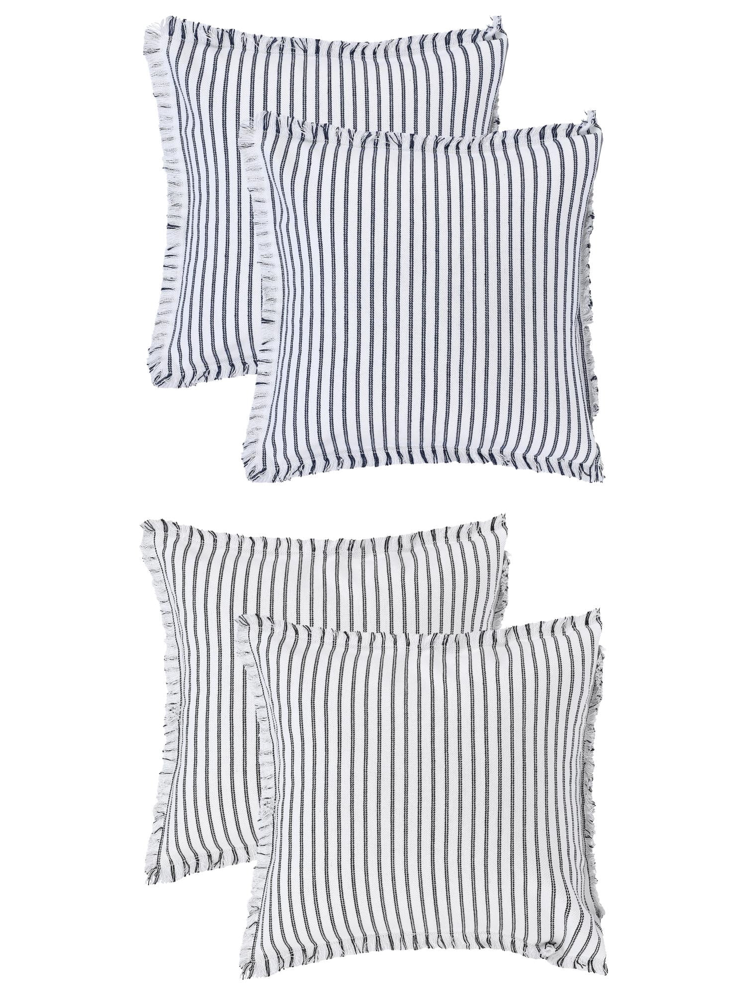 Unique Bargains 4 Pcs Classical Striped Throw Pillow Cover Black/Navy Blue 18" x 18"