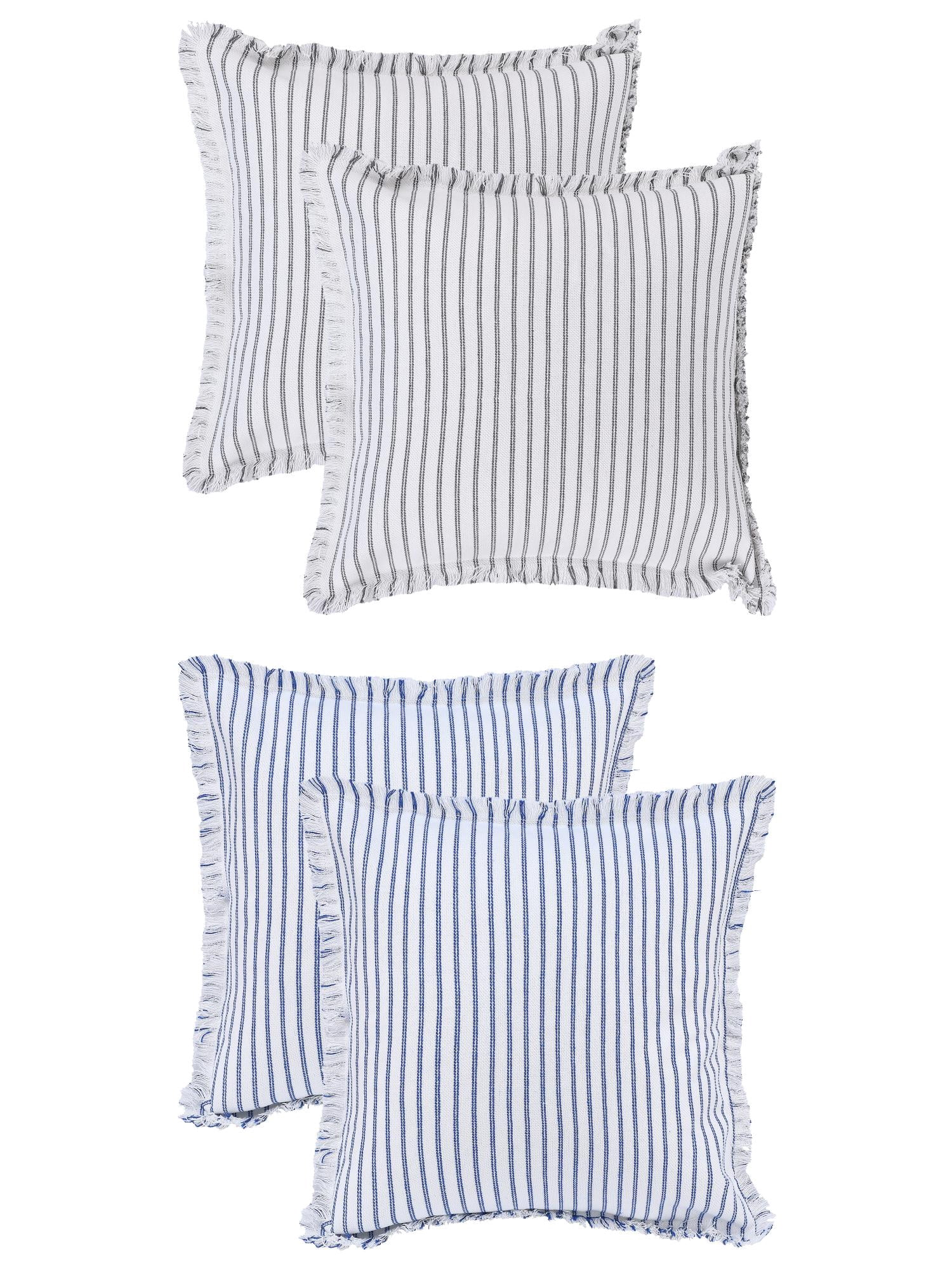 Unique Bargains 4 Pcs Classical Striped Throw Pillow Cover Blue/Grey 16" x 16"