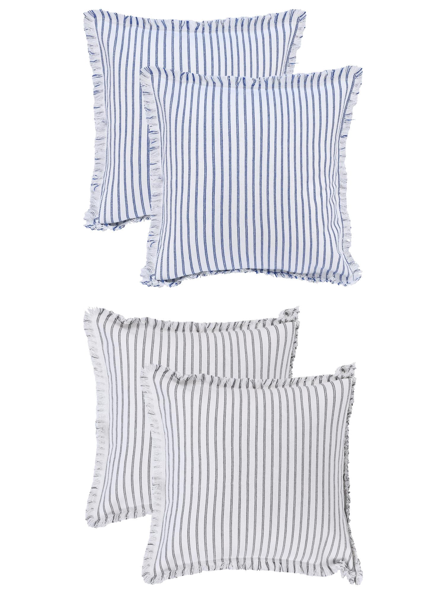 Unique Bargains 4 Pcs Classical Striped Throw Pillow Cover Blue/Grey 18" x 18"