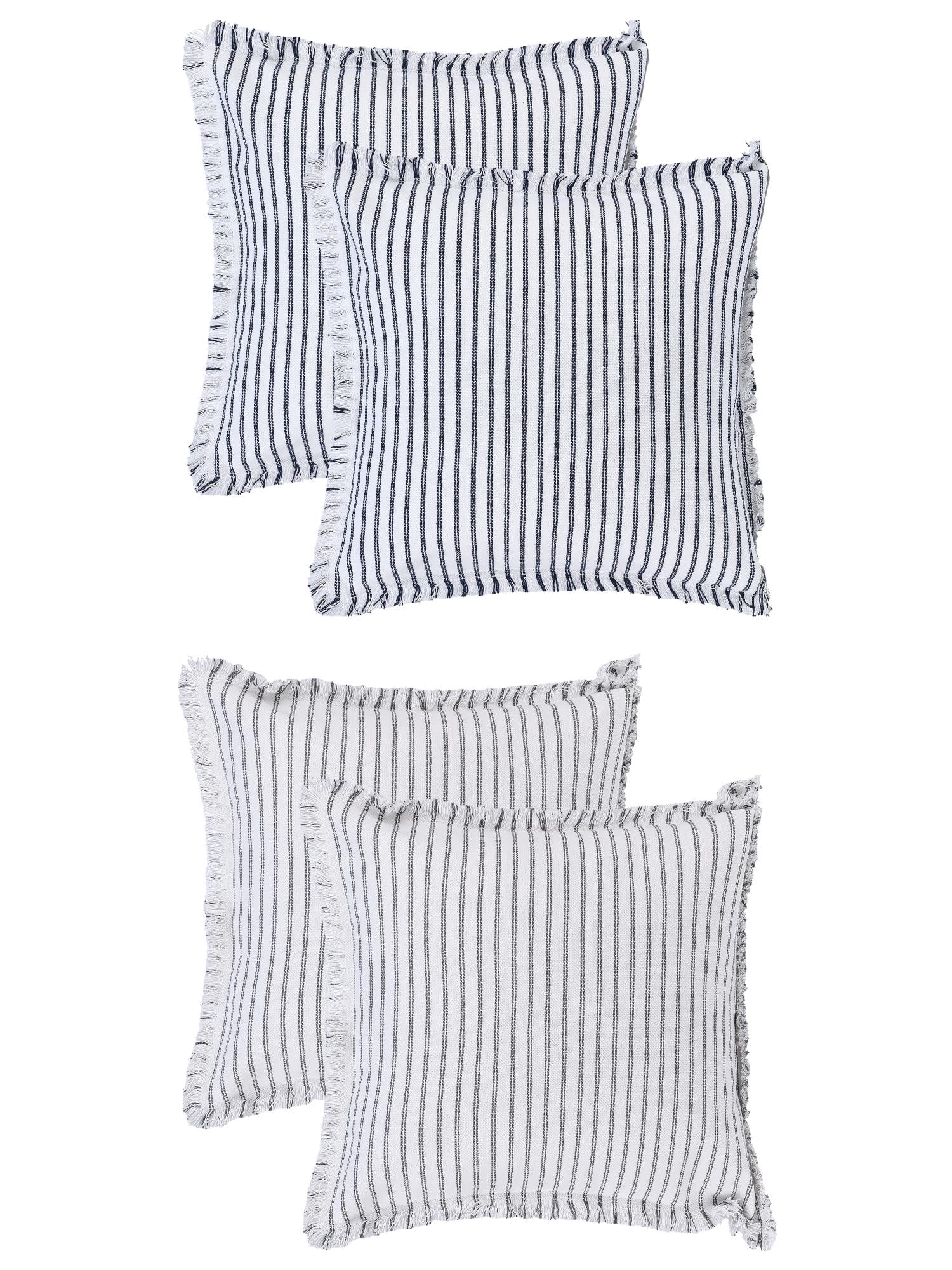 Unique Bargains 4 Pcs Classical Striped Throw Pillow Cover Grey/Navy Blue 18" x 18"