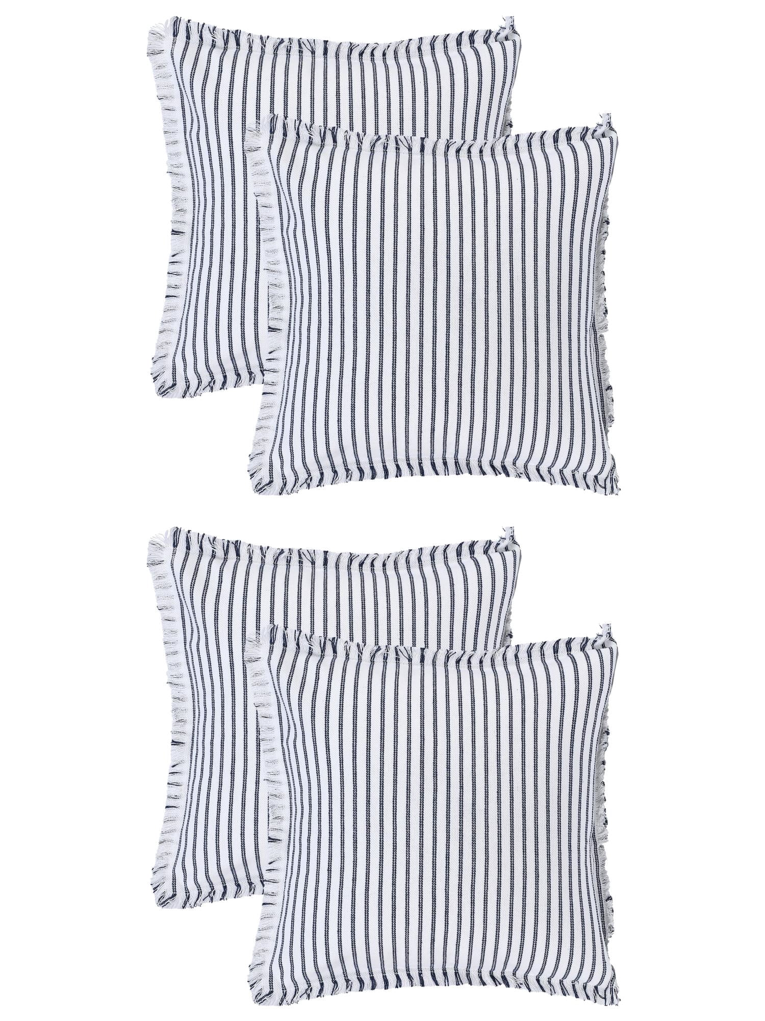 Unique Bargains 4 Pcs Classical Striped Throw Pillow Cover Navy Blue 18" x 18"/20" x 20"