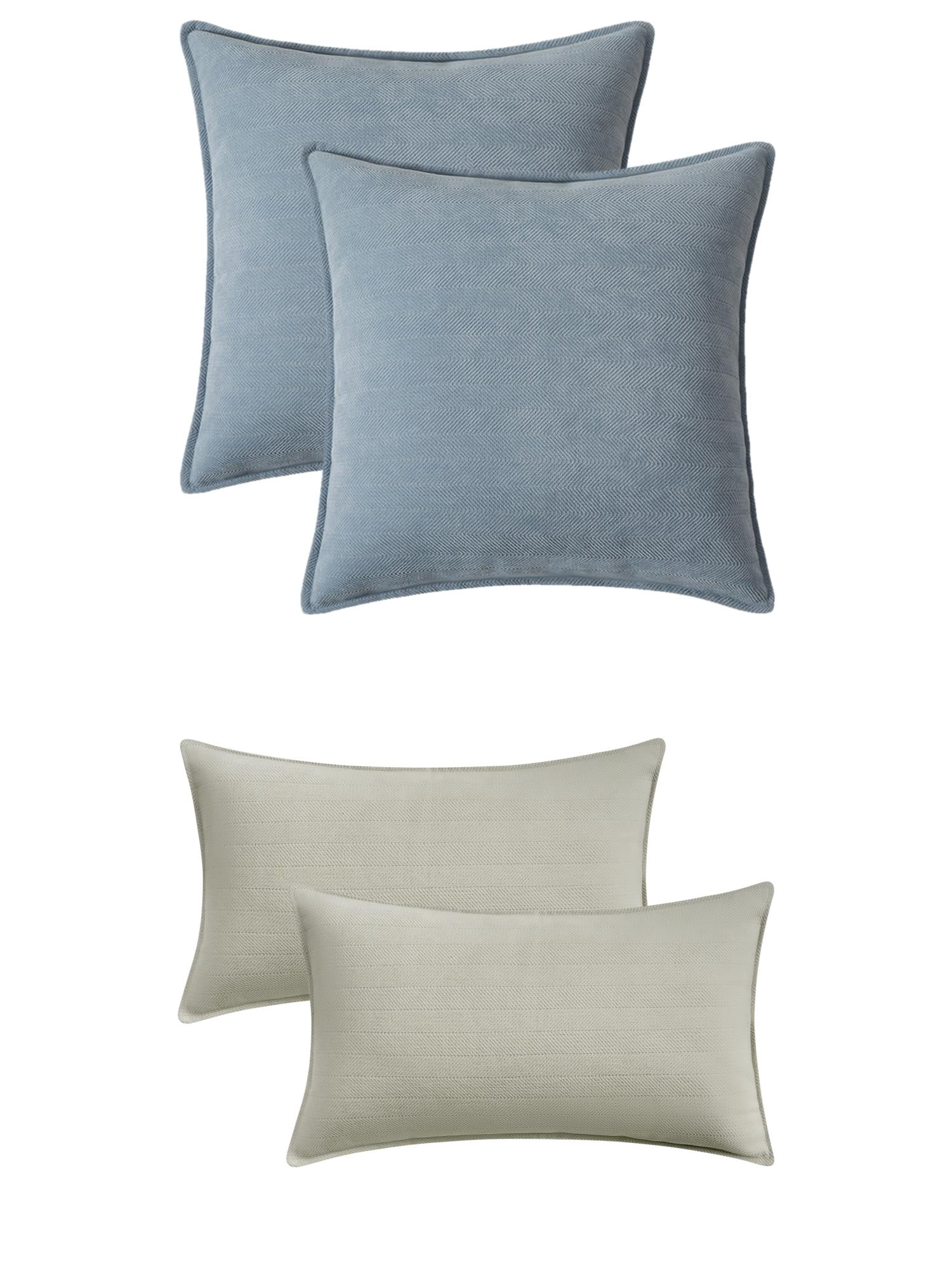Unique Bargains 4 Pcs Comfy Chenille Pillow Covers 16" x 16" Beige/Blue