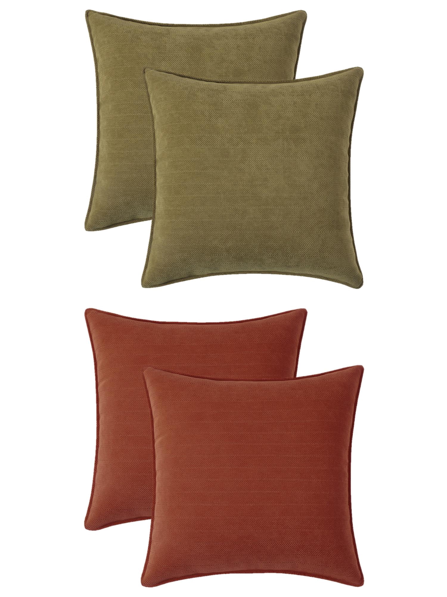 Unique Bargains 4 Pcs Comfy Chenille Pillow Covers 16" x 16" Green/Sienna Color