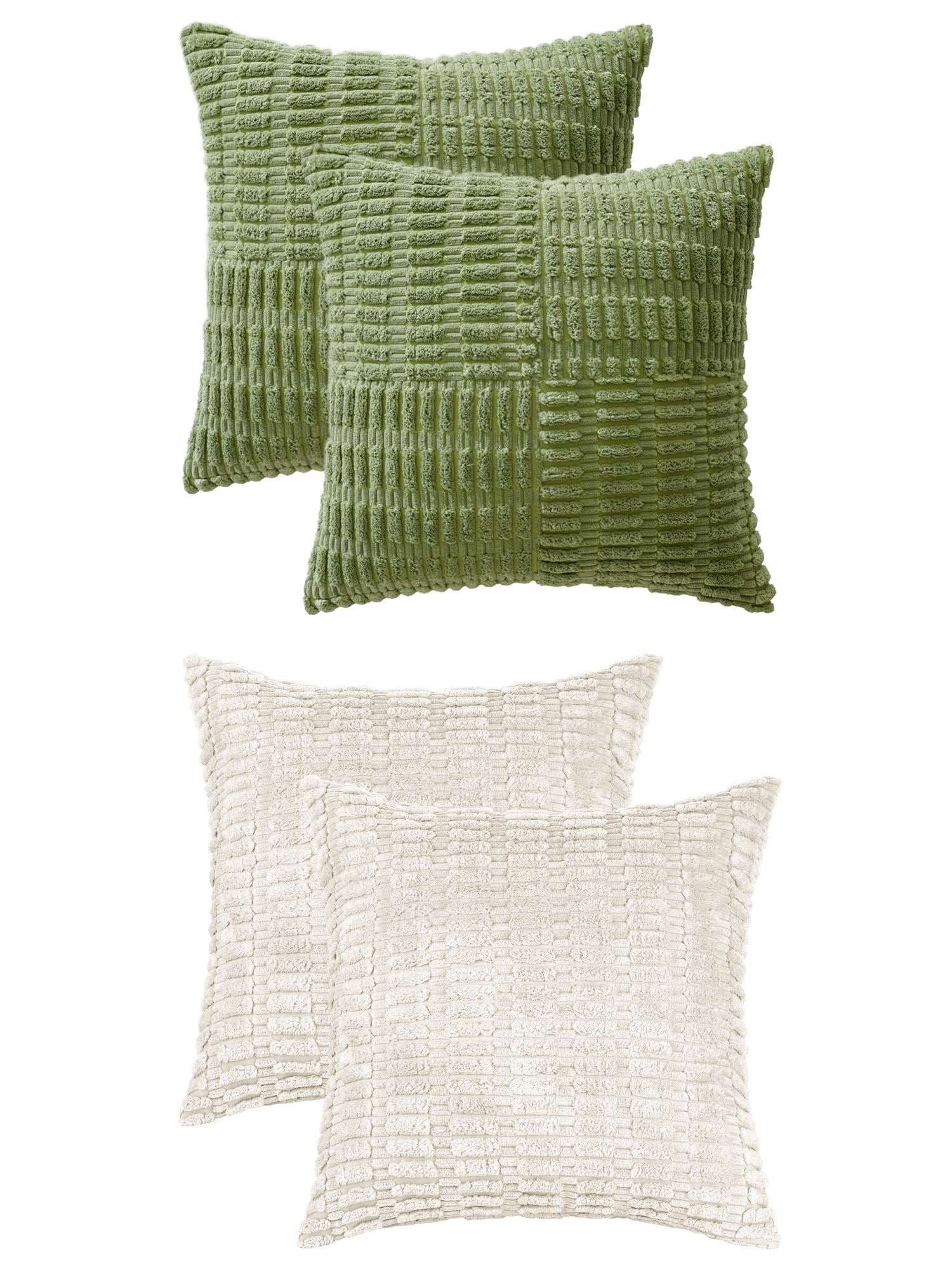 Unique Bargains 4 Pcs Corduroy Pillow Covers 18" x 18" Beige/Green