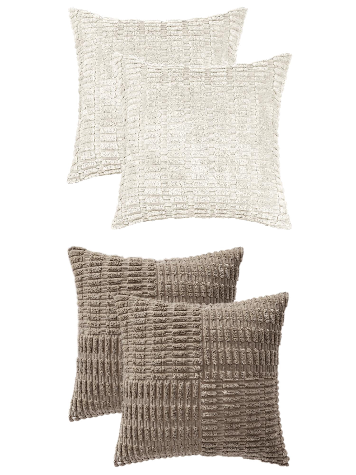 Unique Bargains 4 Pcs Corduroy Pillow Covers 18" x 18" Beige/Khaki