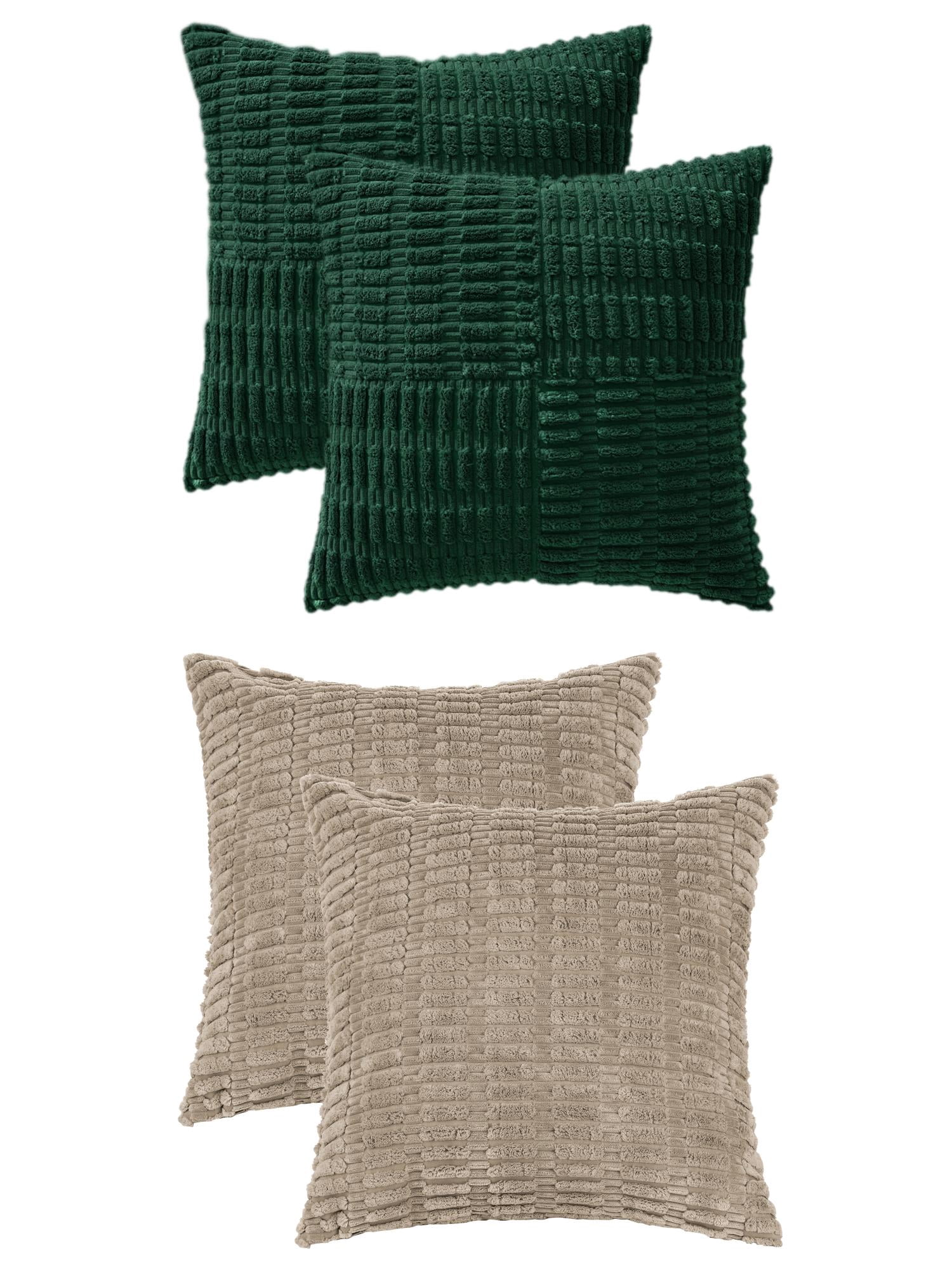 Unique Bargains 4 Pcs Corduroy Pillow Covers 18" x 18" Brown/Dark Green