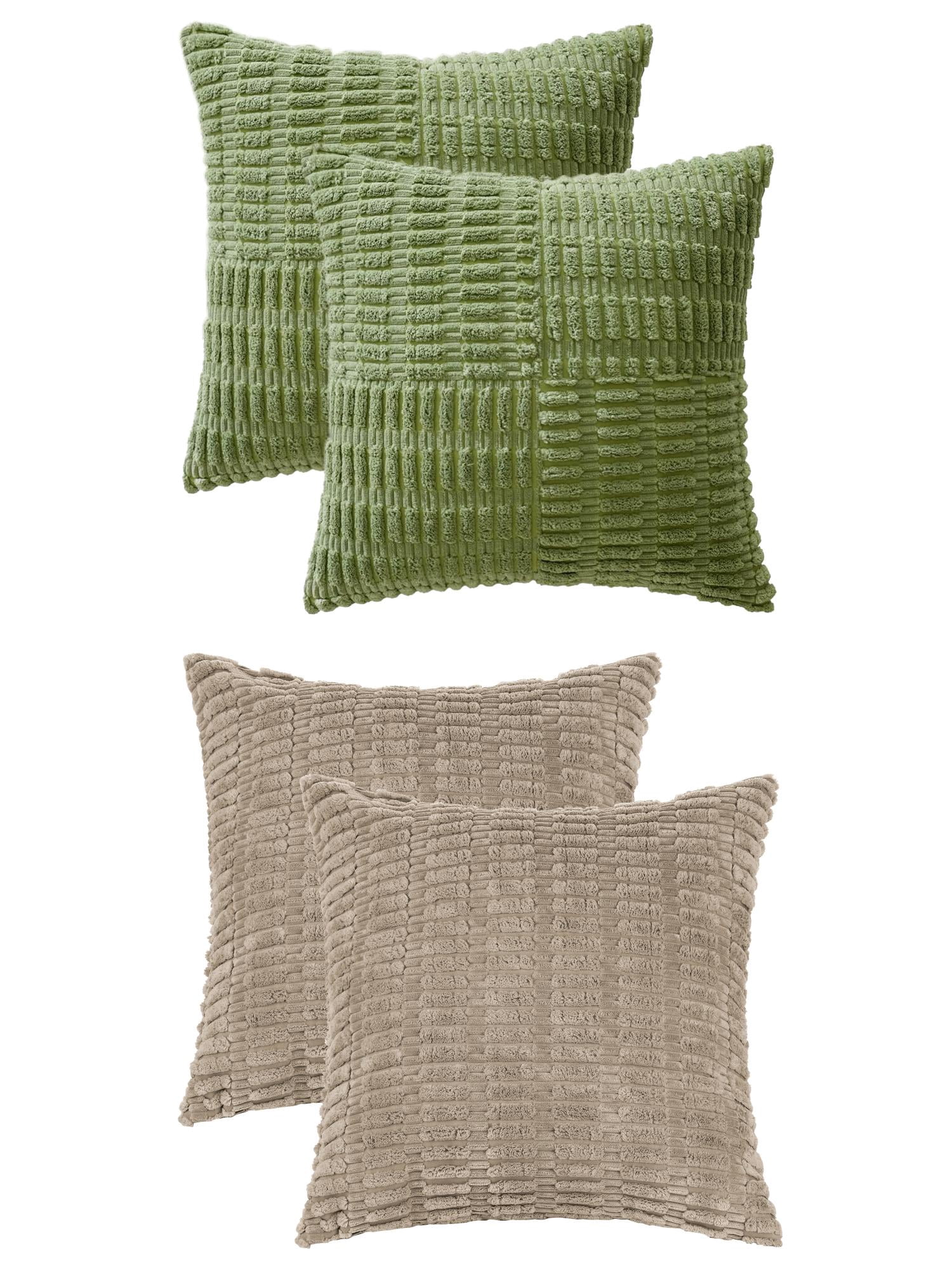 Unique Bargains 4 Pcs Corduroy Pillow Covers 18" x 18" Brown/Green