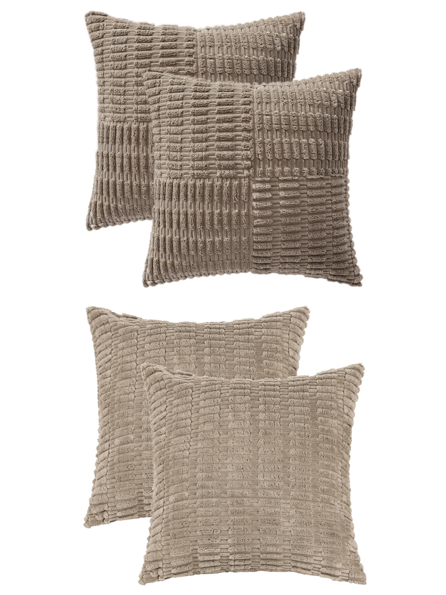 Unique Bargains 4 Pcs Corduroy Pillow Covers 18" x 18" Brown/Khaki