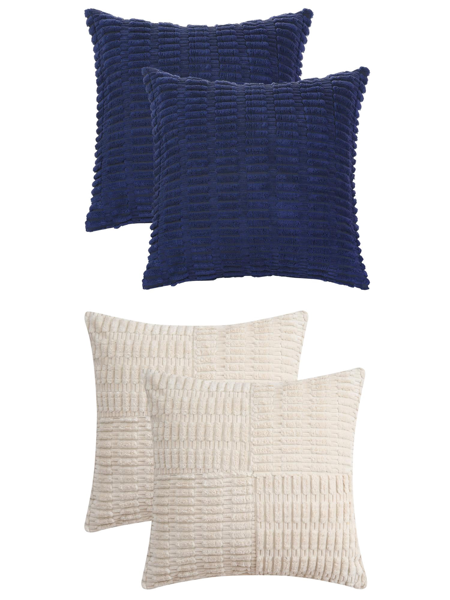 Unique Bargains 4 Pcs Corduroy Pillow Covers 18" x 18" Dark Blue/Beige