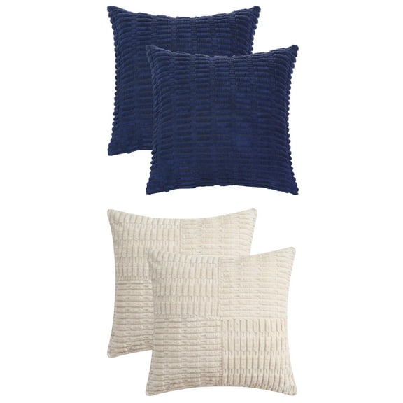 Unique Bargains 4 Pcs Corduroy Pillow Covers 18" x 18" Dark Blue/Beige