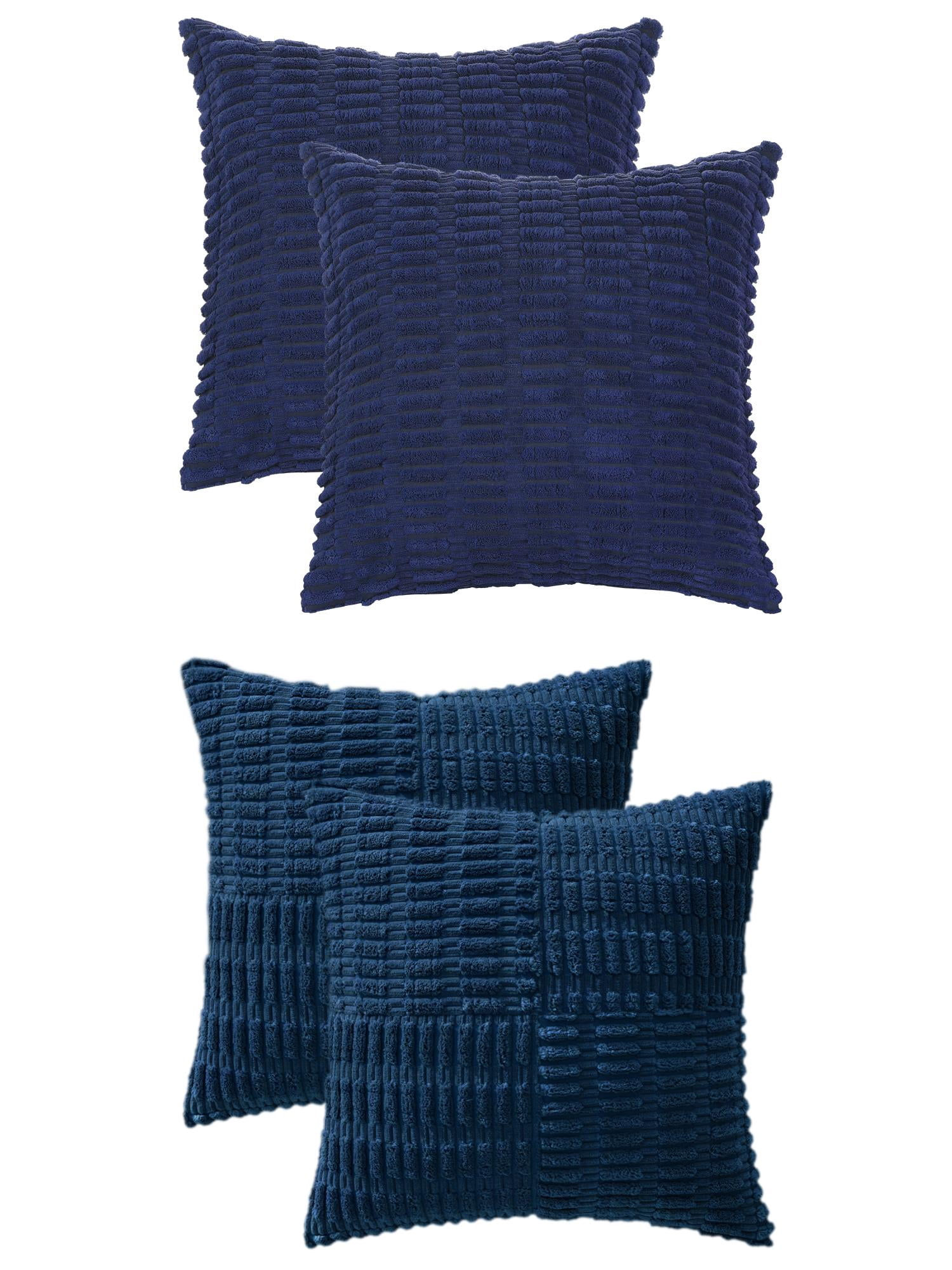 Unique Bargains 4 Pcs Corduroy Pillow Covers 18" x 18" Dark Blue/Dark Bule